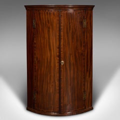 Antique Corner Cabinet, English, Bow Front, Wall Cupboard, Georgian, Circa 1780