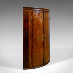 Antique Corner Cabinet, English, Georgian, Bow Fronted, Oak, Hanging, circa 1760