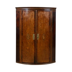 Antique Corner Cabinet, English, Georgian, Bow Fronted, Oak, Hanging, circa 1760