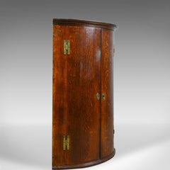 Antique Corner Cabinet, English, Georgian, Bow Fronted, Oak, Hanging, circa 1780