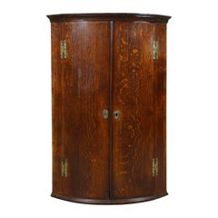 Antique Corner Cabinet, English, Georgian, Bow Fronted, Oak, Hanging, circa 1780