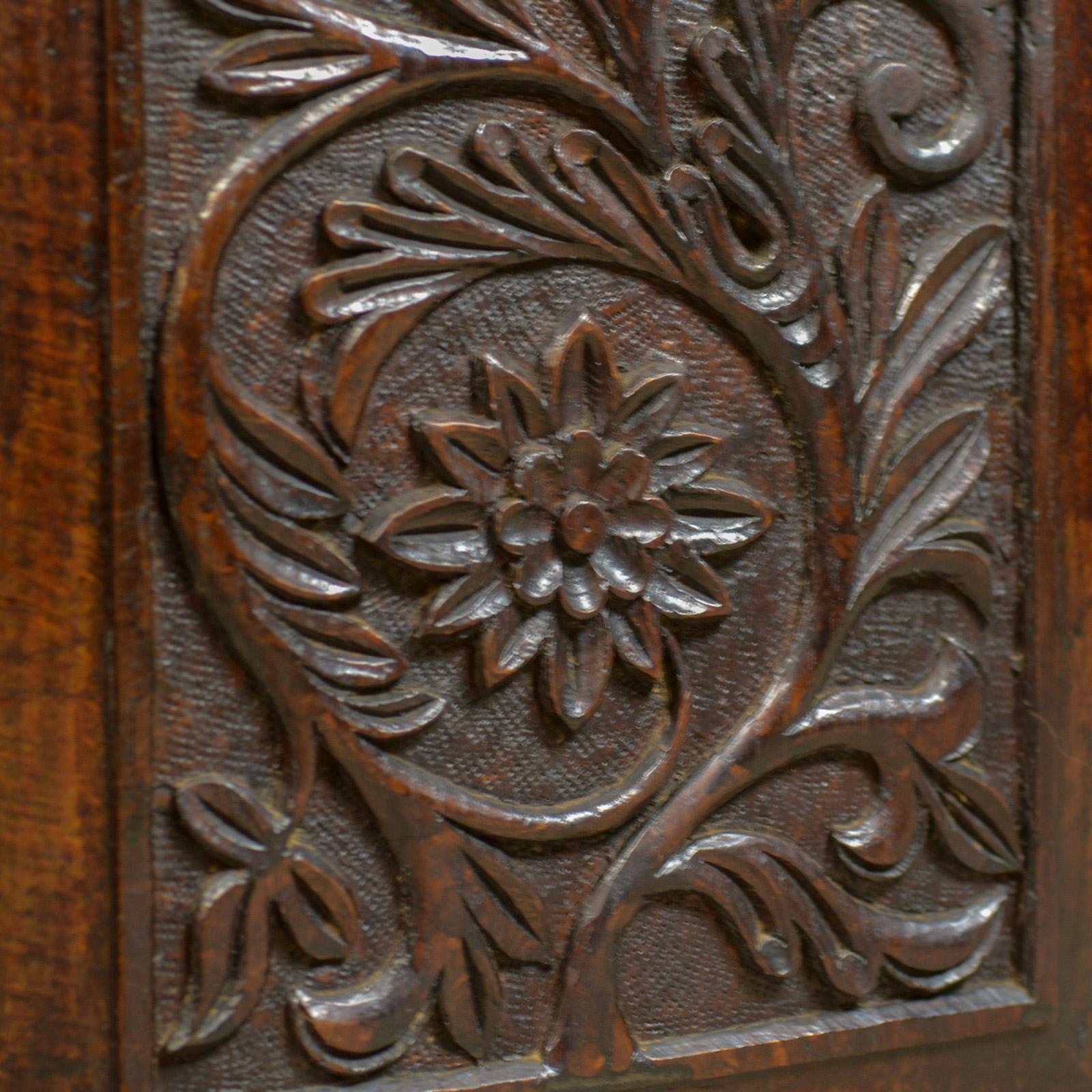 18th Century and Earlier Antique Corner Cabinet, English, Georgian, Carved, Oak, Hanging Cupboard