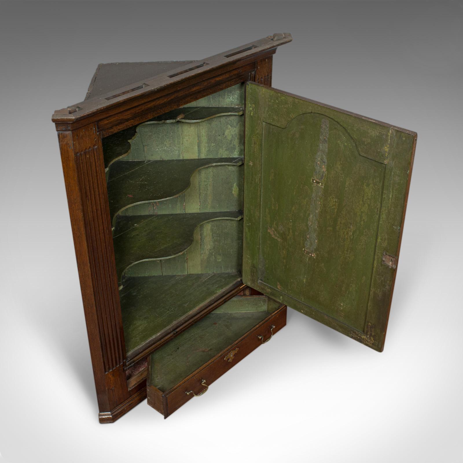 18th Century and Earlier Antique Corner Cabinet, English, Georgian, Oak, Hanging, Cupboard, circa 1780 For Sale