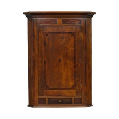 Antique Corner Cabinet, English, Georgian, Oak, Hanging, Wall Cupboard, circa 1780