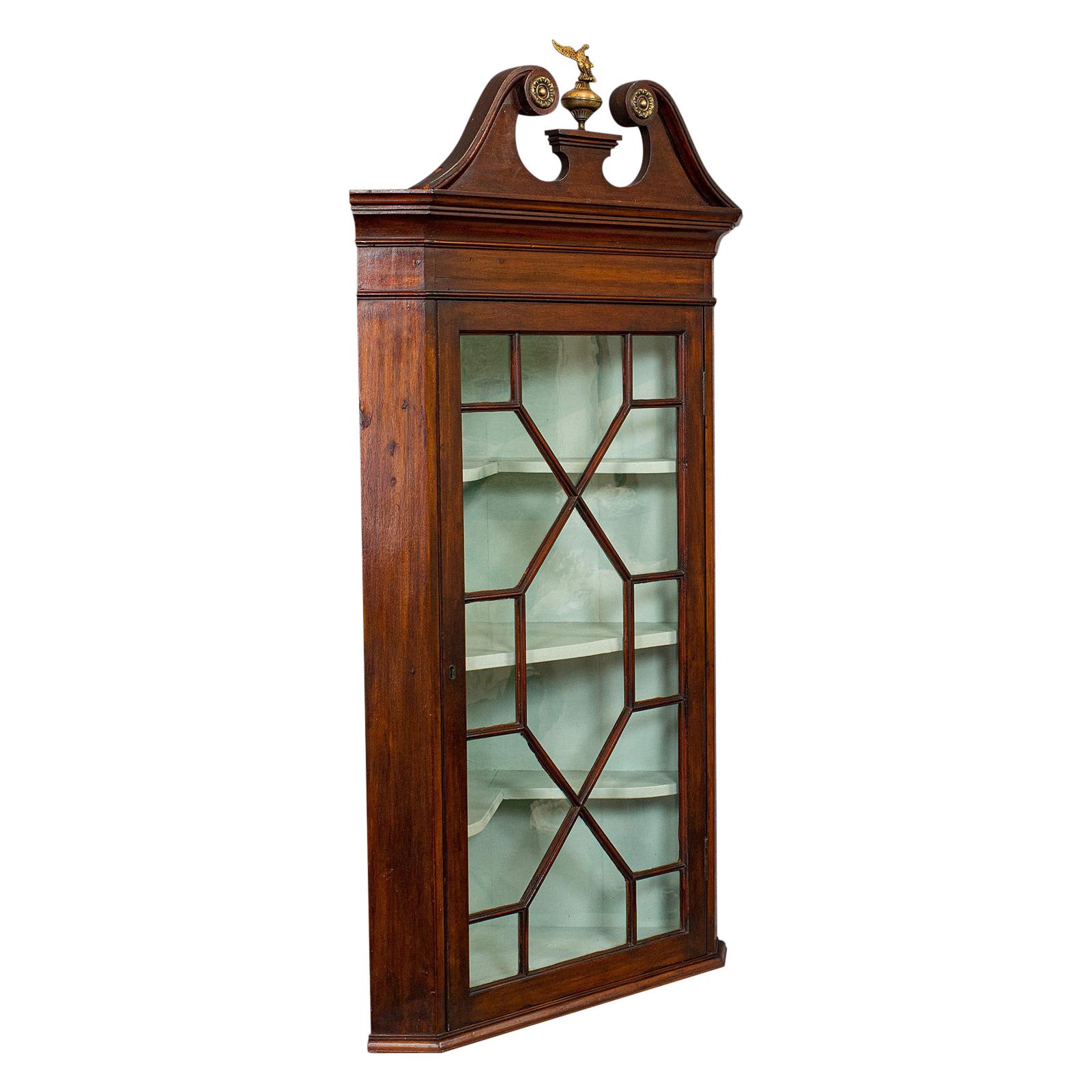 Antique Corner Cabinet, English, Mahogany, Wall, Georgian, Astragal Glaze, 1790