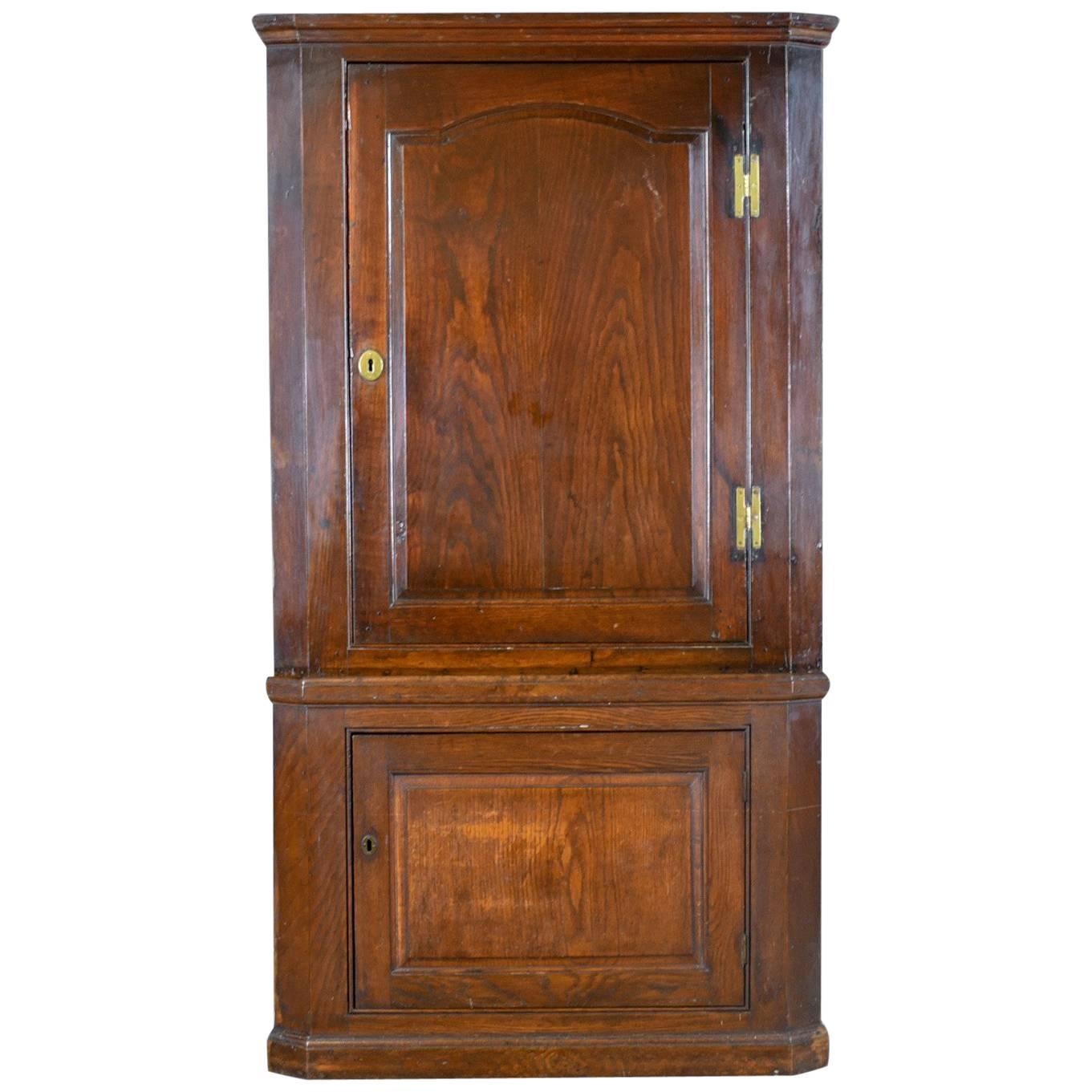 Antique Corner Cabinet, English, Oak, Georgian, Floor Standing Cupboard