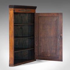 Antique Corner Cabinet, English, Oak, Mahogany, Georgian, Hanging Cupboard, 1800