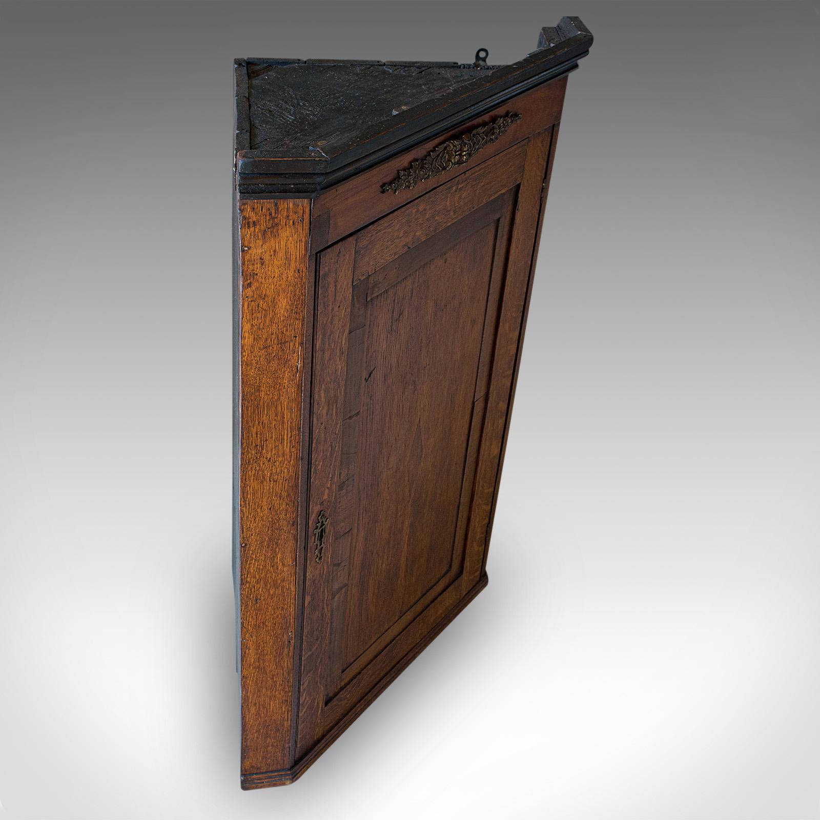 Antique Corner Cabinet, English, Oak, Mahogany, Georgian, Hanging Cupboard, 1800 1