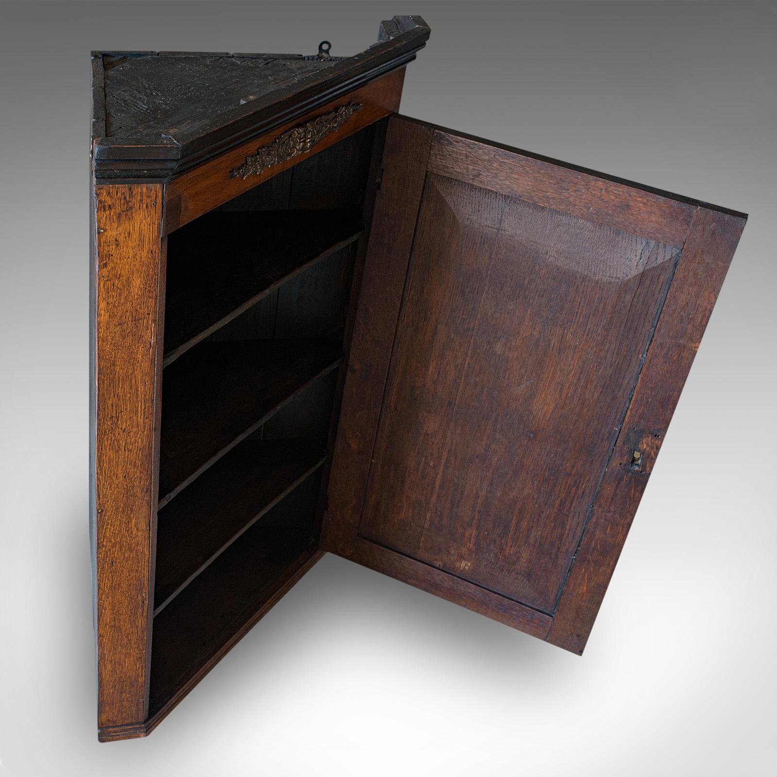 Antique Corner Cabinet, English, Oak, Mahogany, Georgian, Hanging Cupboard, 1800 2