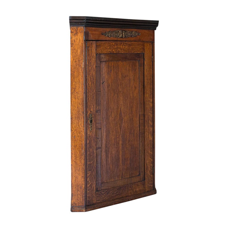 Antique Corner Cabinet, English, Oak, Mahogany, Georgian, Hanging Cupboard,  1800 For Sale at 1stDibs