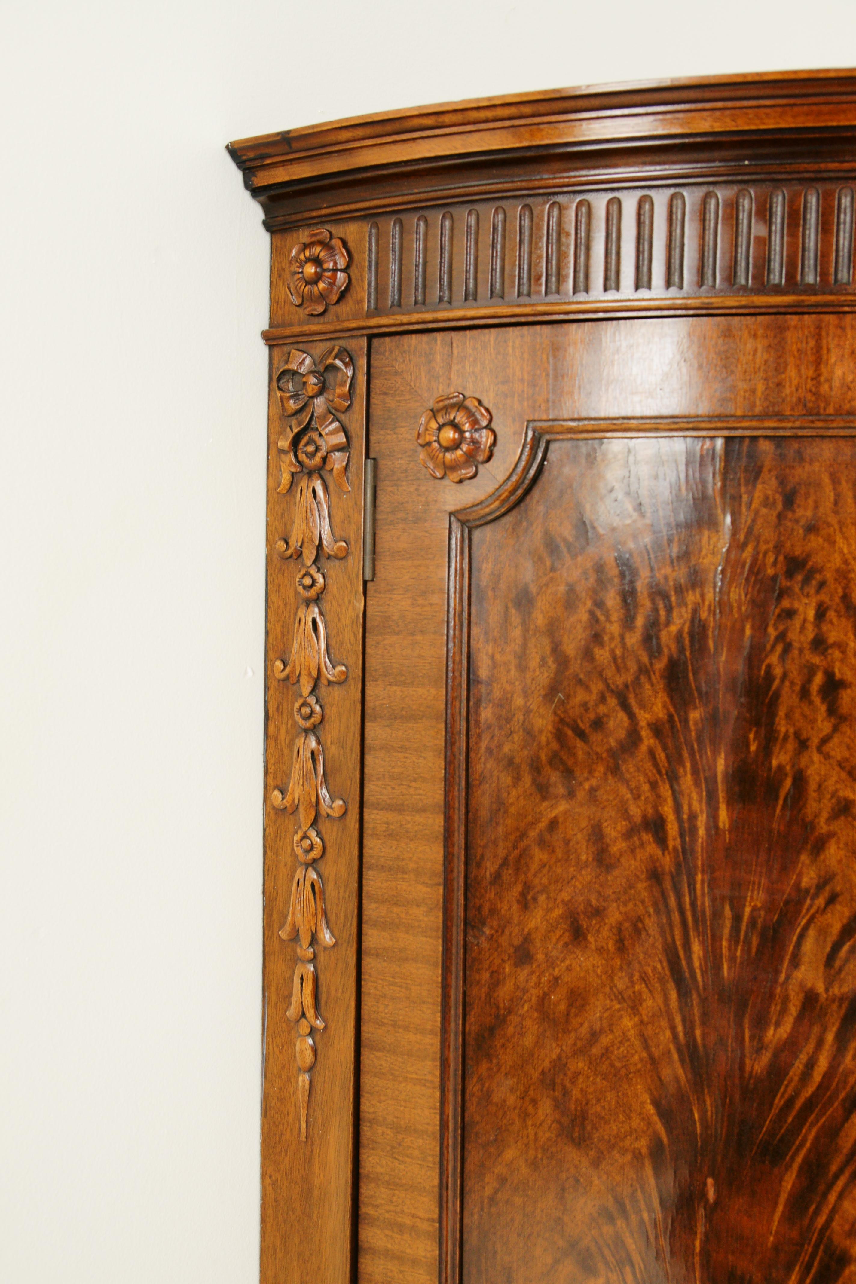 Scottish Antique Corner Cabinet, Entryway Decor, Carved Cabinet, Scotland 1880, B1457