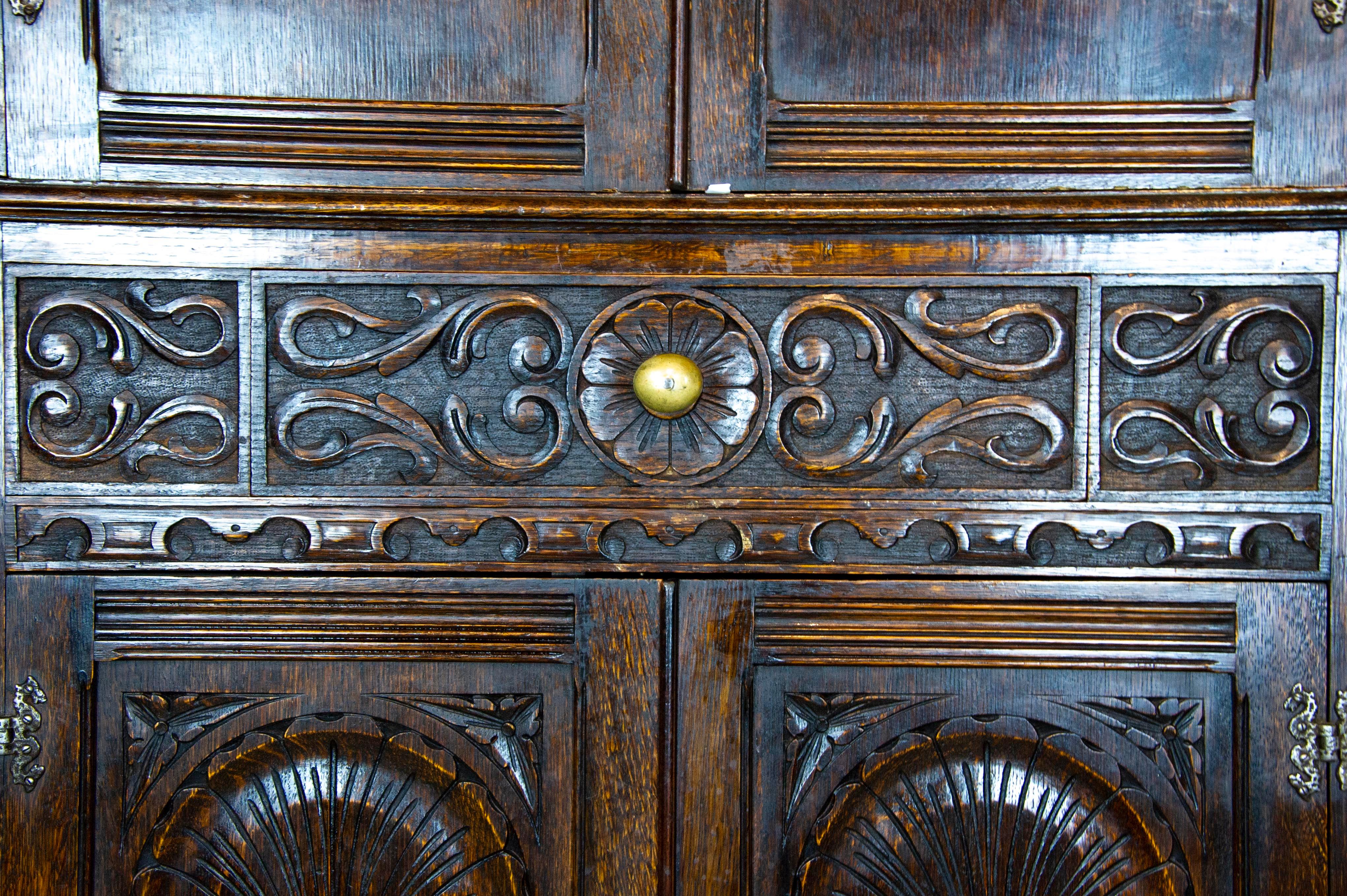 Scottish Antique Corner Cabinet, Entryway Decor, Carved Cabinet, Scotland, 1950