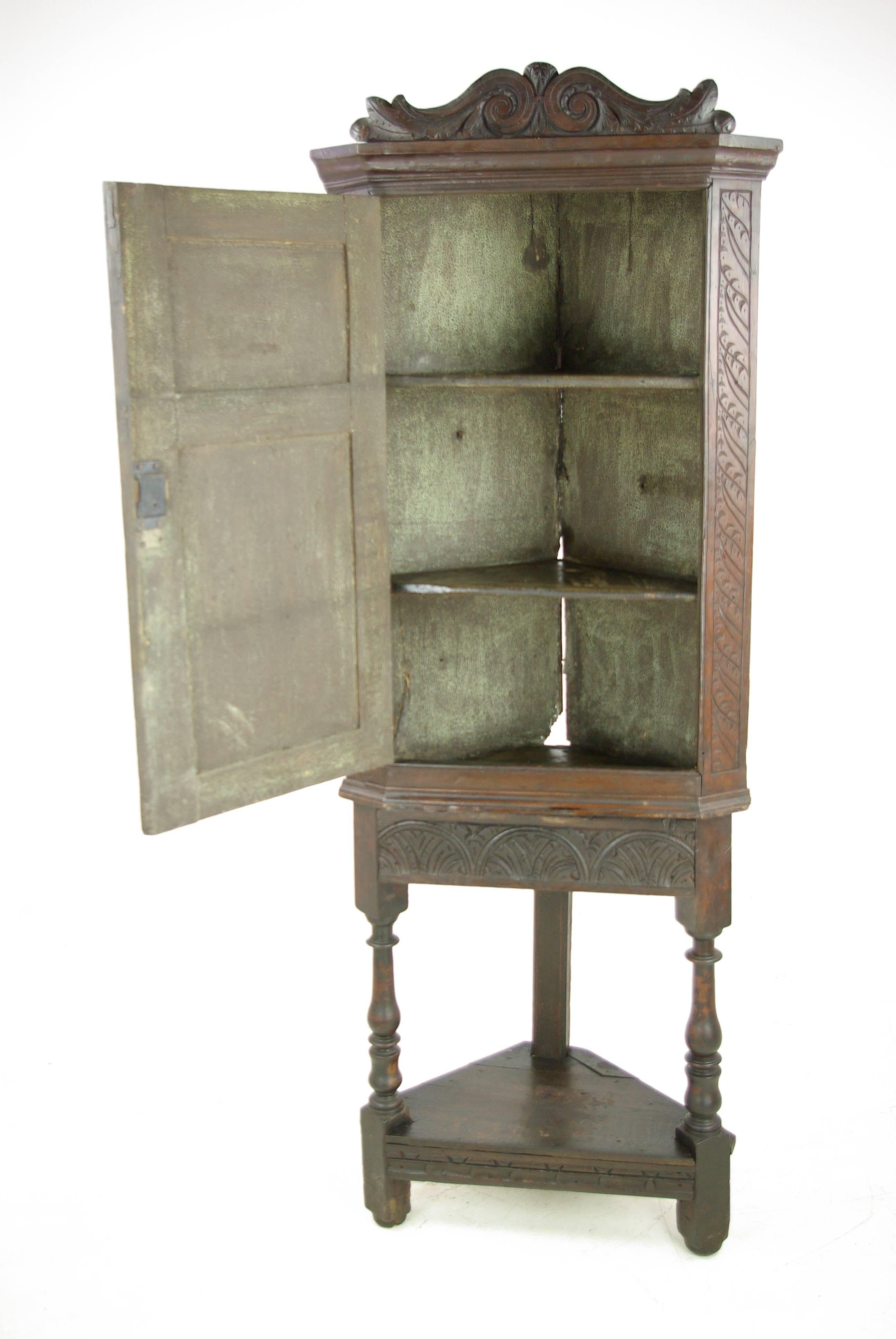 Oak Antique Corner Cabinet, Entryway Organizer, Scotland 1780, Ancient Antique