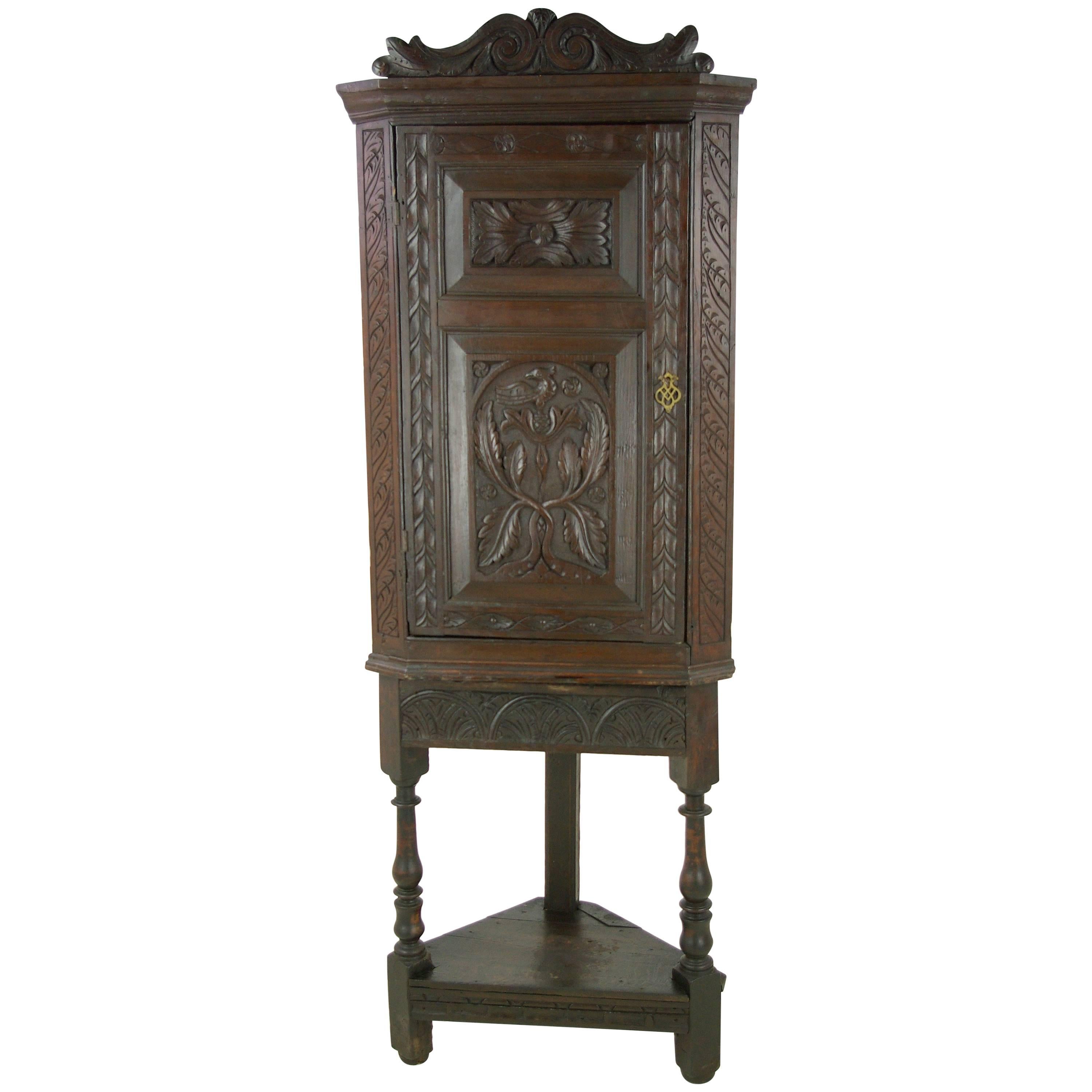 Antique Corner Cabinet, Entryway Organizer, Scotland 1780, Ancient Antique