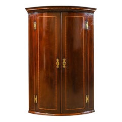 Antique, Corner Cabinet, Georgian, Mahogany, Bow Fronted, Hanging, circa 1780