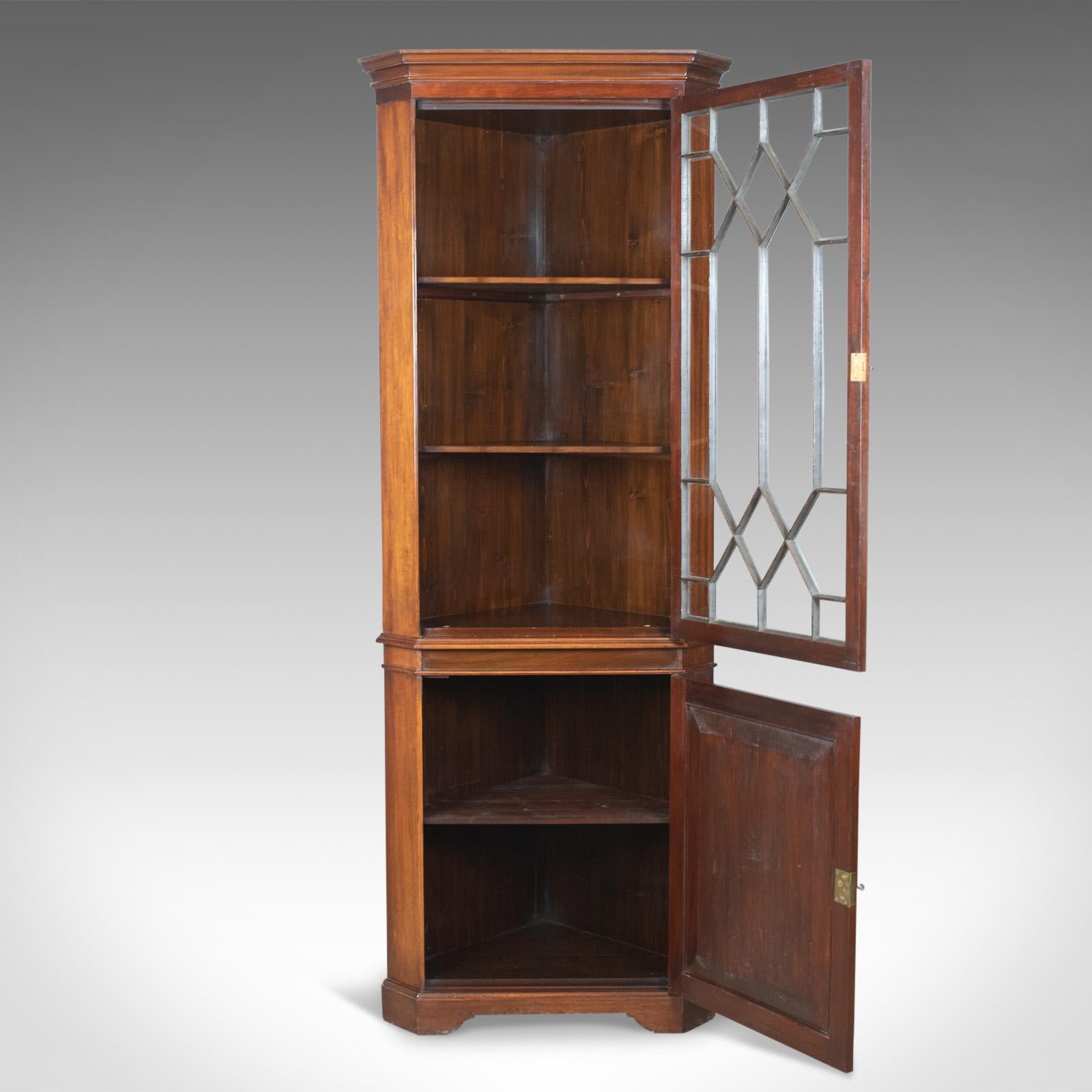 English Antique Corner Cabinet, Glazed, Display, Edwardian in Georgian Taste, circa 1910