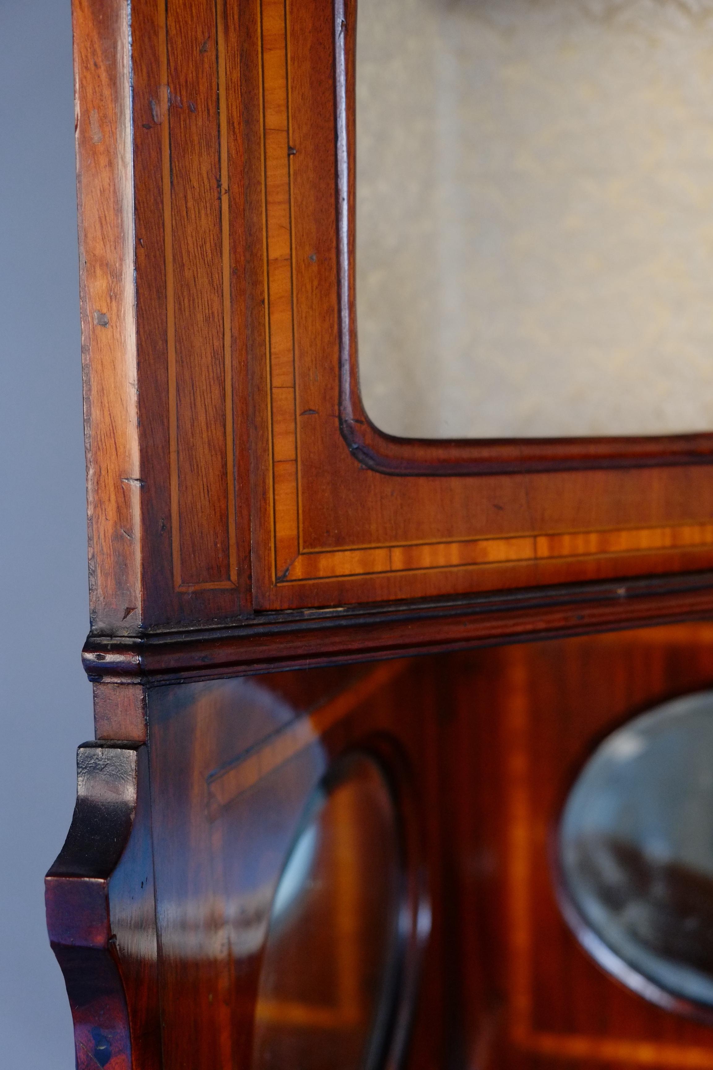 Inlay Tall Antique Corner Cabinet Inlaid Glass Display Victorian English C1880