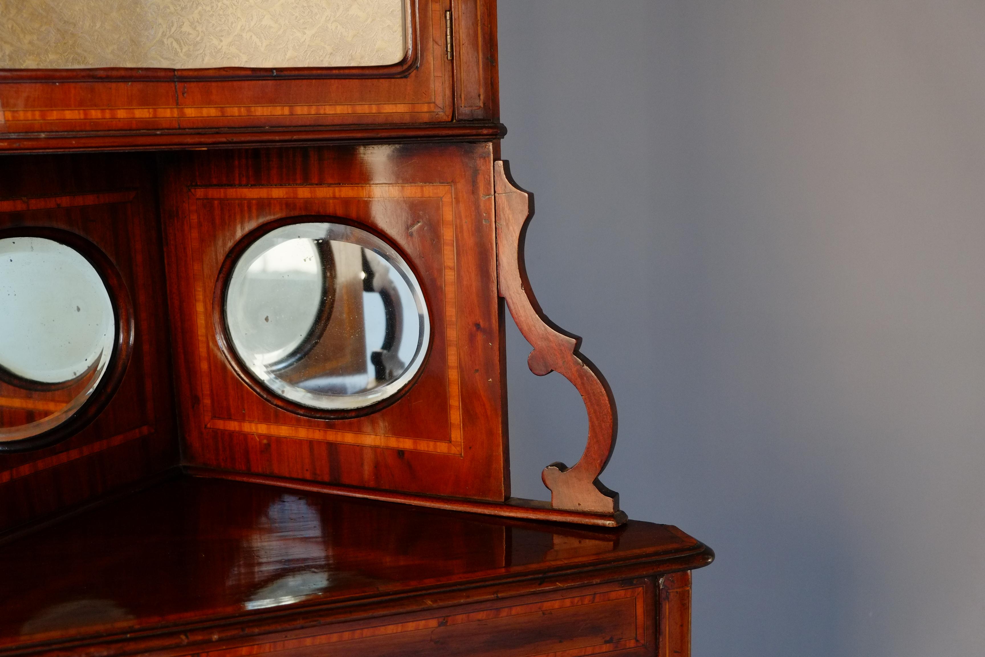 Tall Antique Corner Cabinet Inlaid Glass Display Victorian English C1880 1