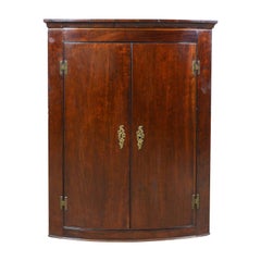 Antique Corner Cabinet, Late Georgian, Bow Fronted, Mahogany, Hanging circa 1800