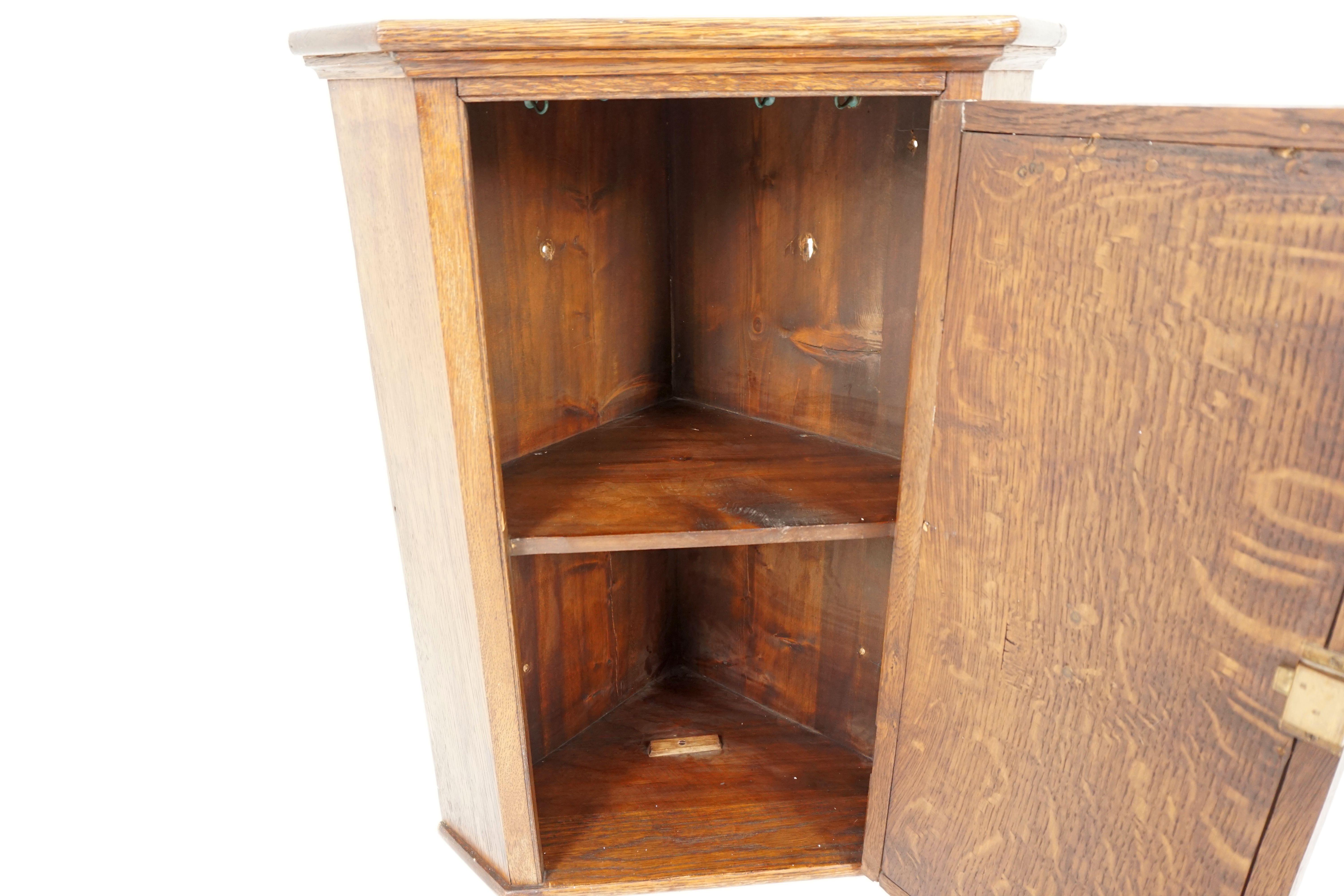 Antique Corner Cabinet, Victorian Gothic Carved Tiger Oak, Scotland 1890, B2014 4