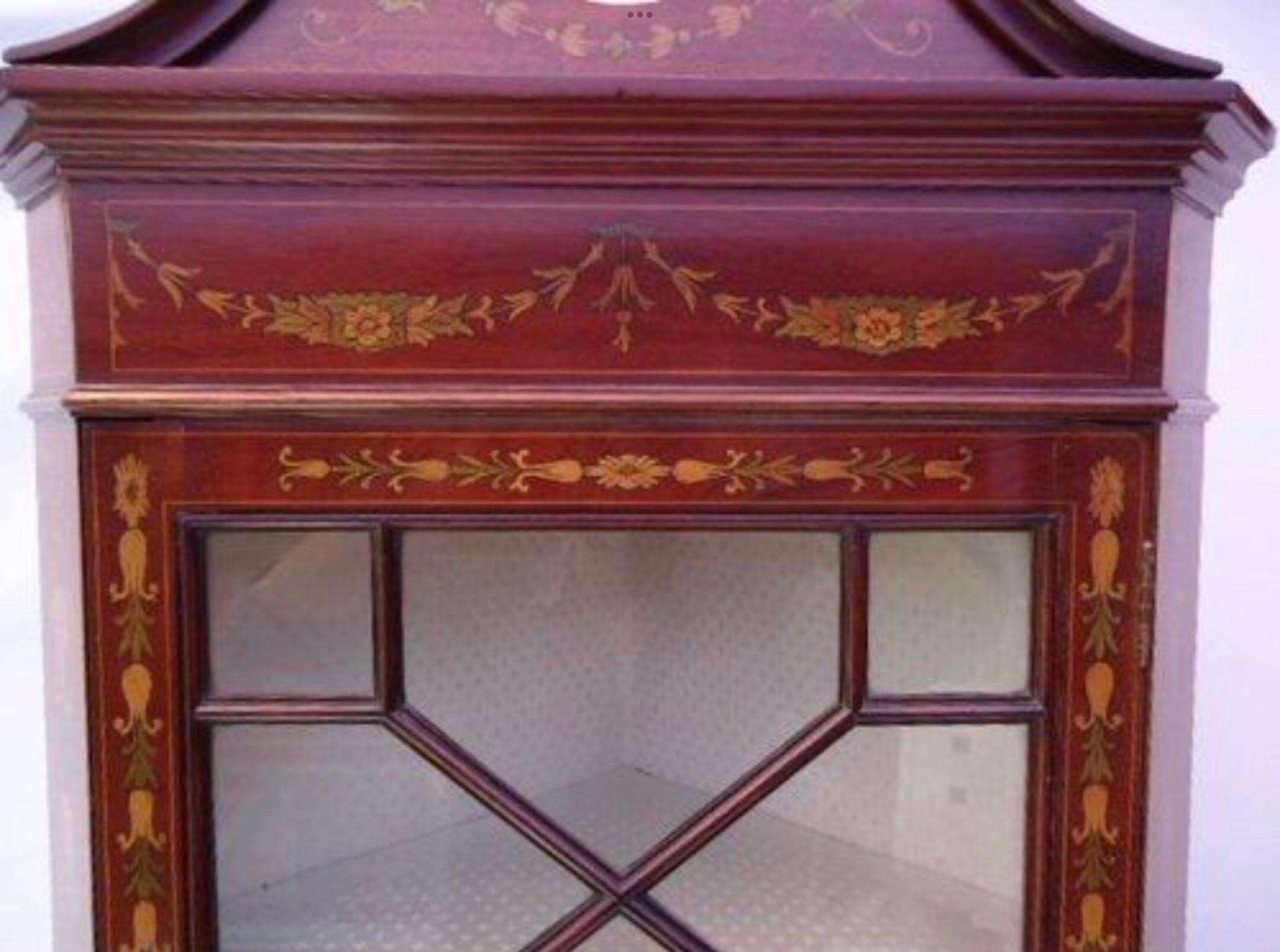 European Antique Corner Cabinet, Inlaid Mahogany