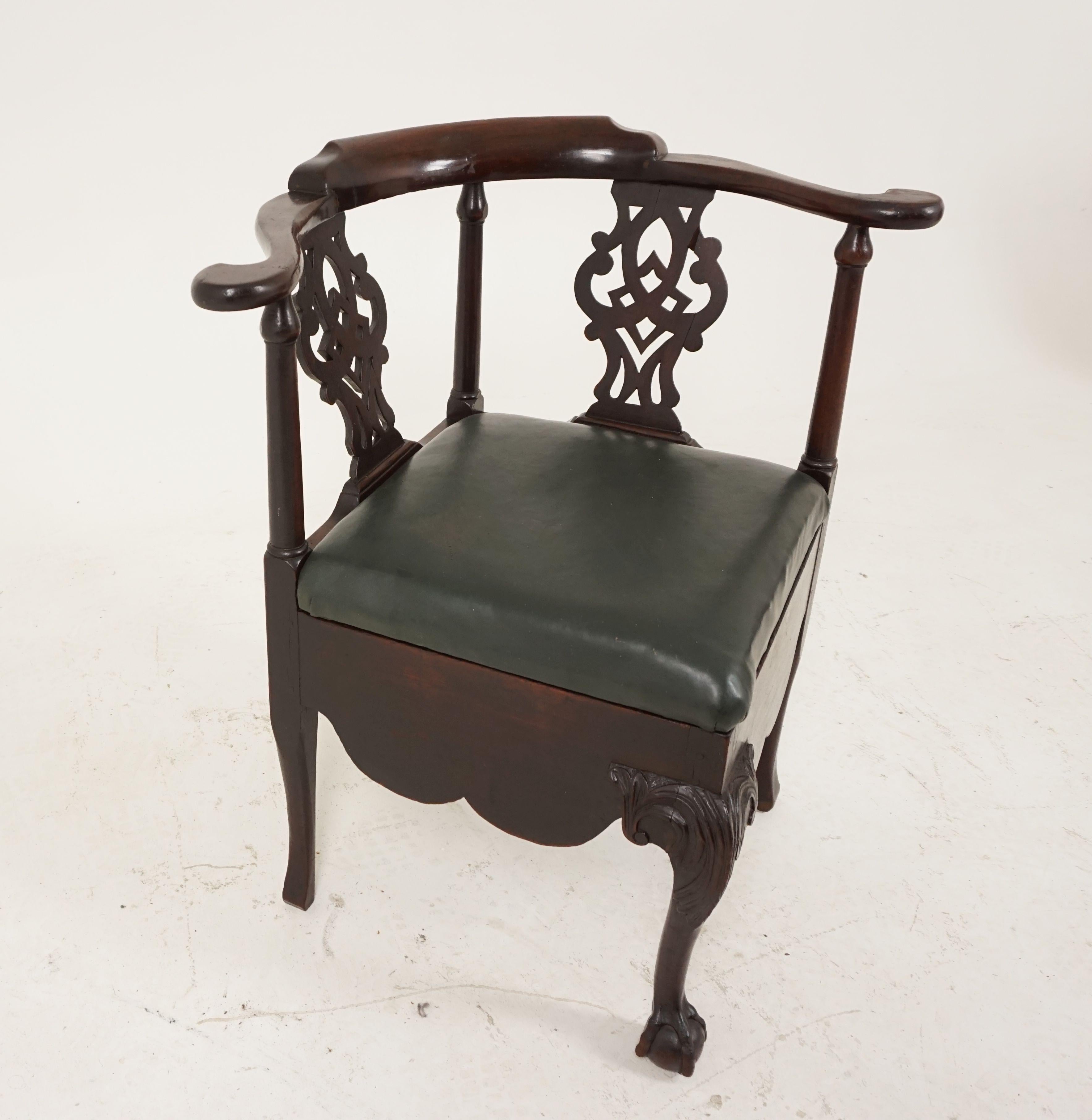 Scottish Antique Corner Chair, Victorian Carved Walnut Chair, Scotland 1880, B2027