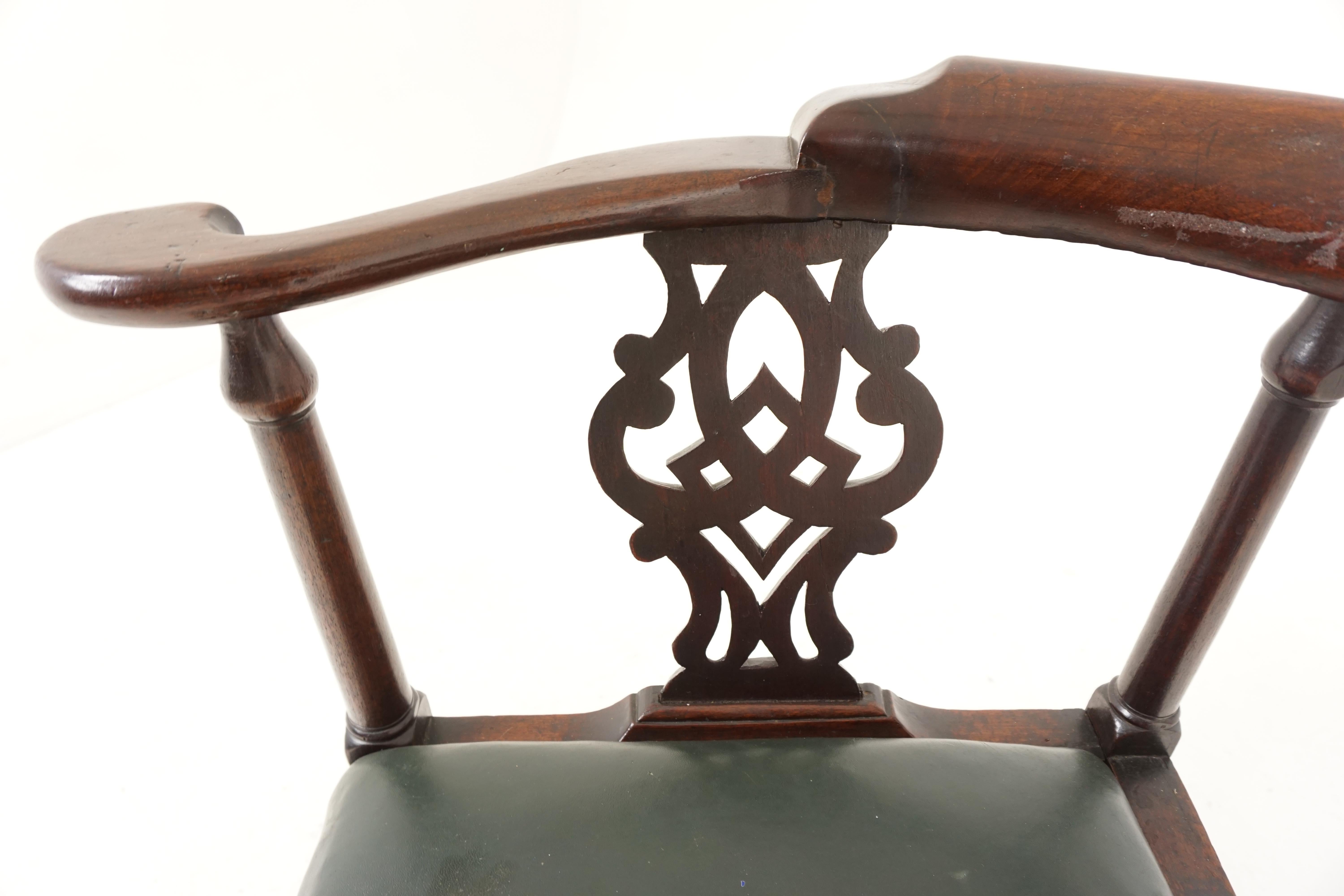 Hand-Crafted Antique Corner Chair, Victorian Carved Walnut Chair, Scotland 1880, B2027