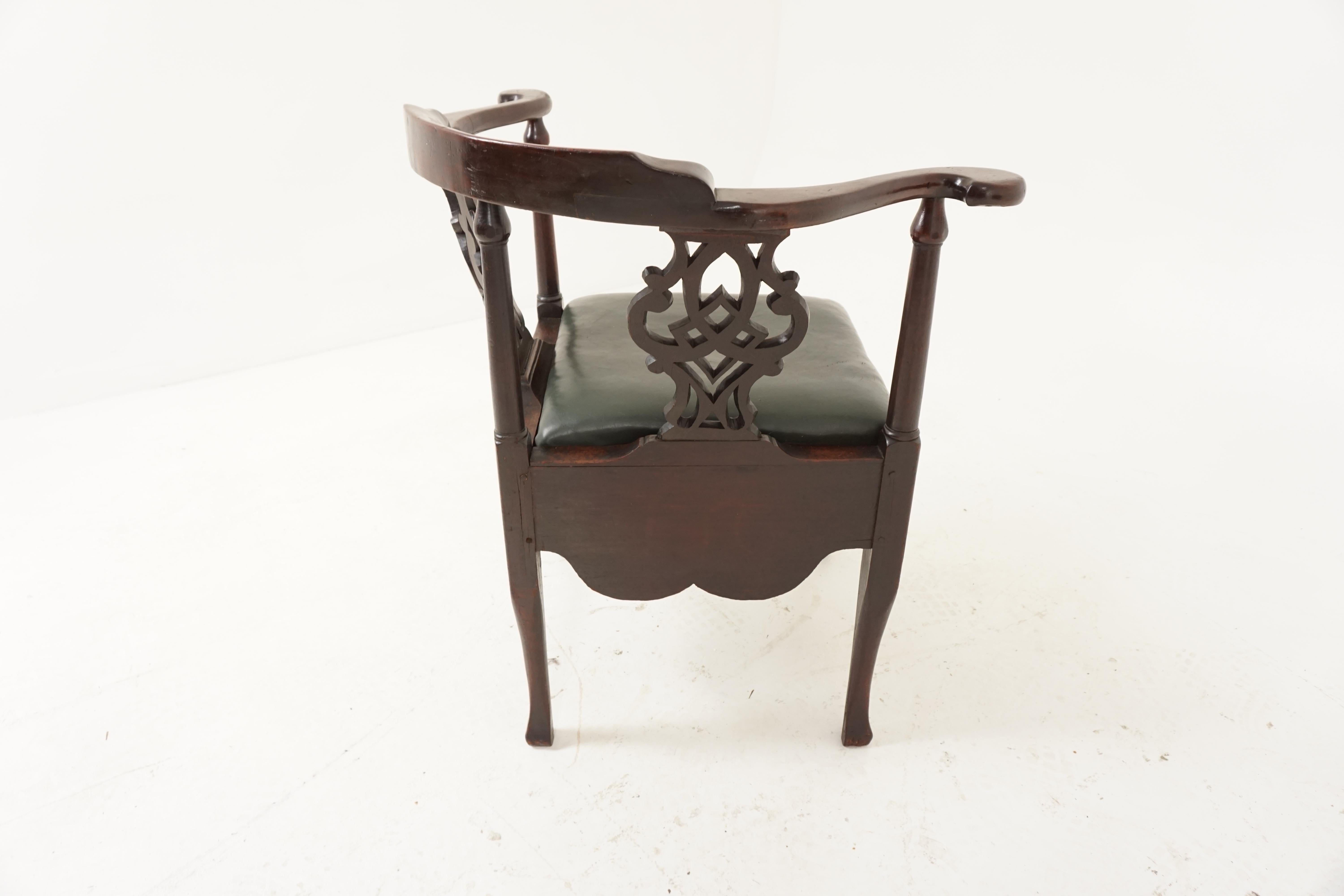 Late 19th Century Antique Corner Chair, Victorian Carved Walnut Chair, Scotland 1880, B2027