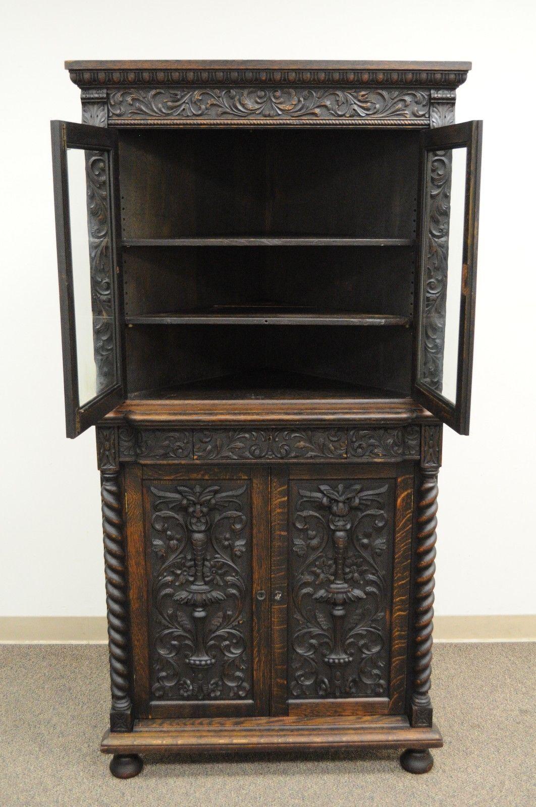 antique oak corner china cabinet