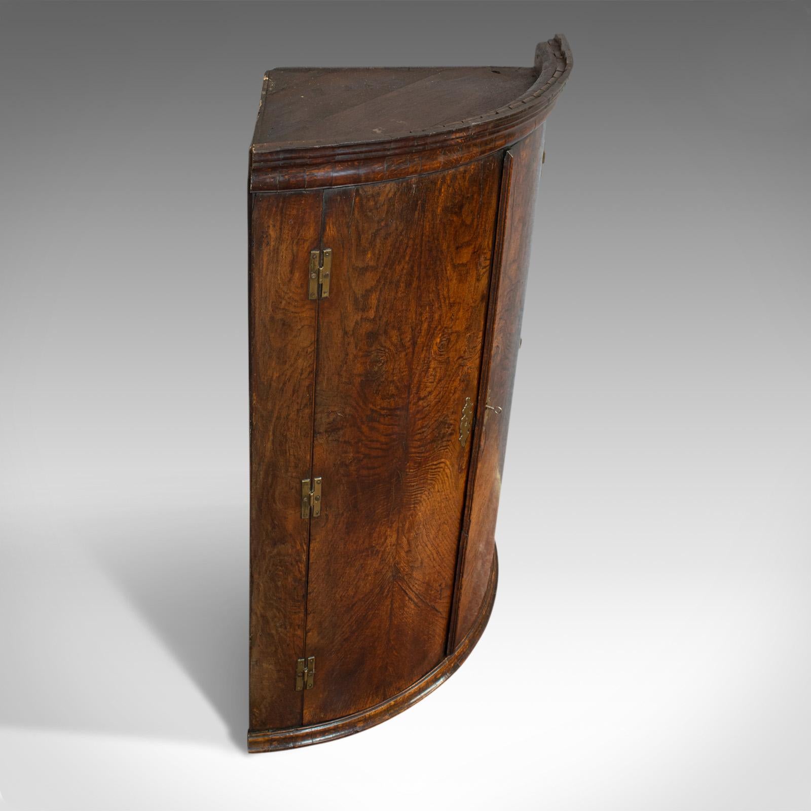 18th Century Antique Corner Cupboard, English, Oak, Bow Front, Hanging Cabinet, Georgian For Sale