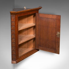 Antique Corner Cupboard, English, Wall Cabinet, Chippendale Revival, Victorian