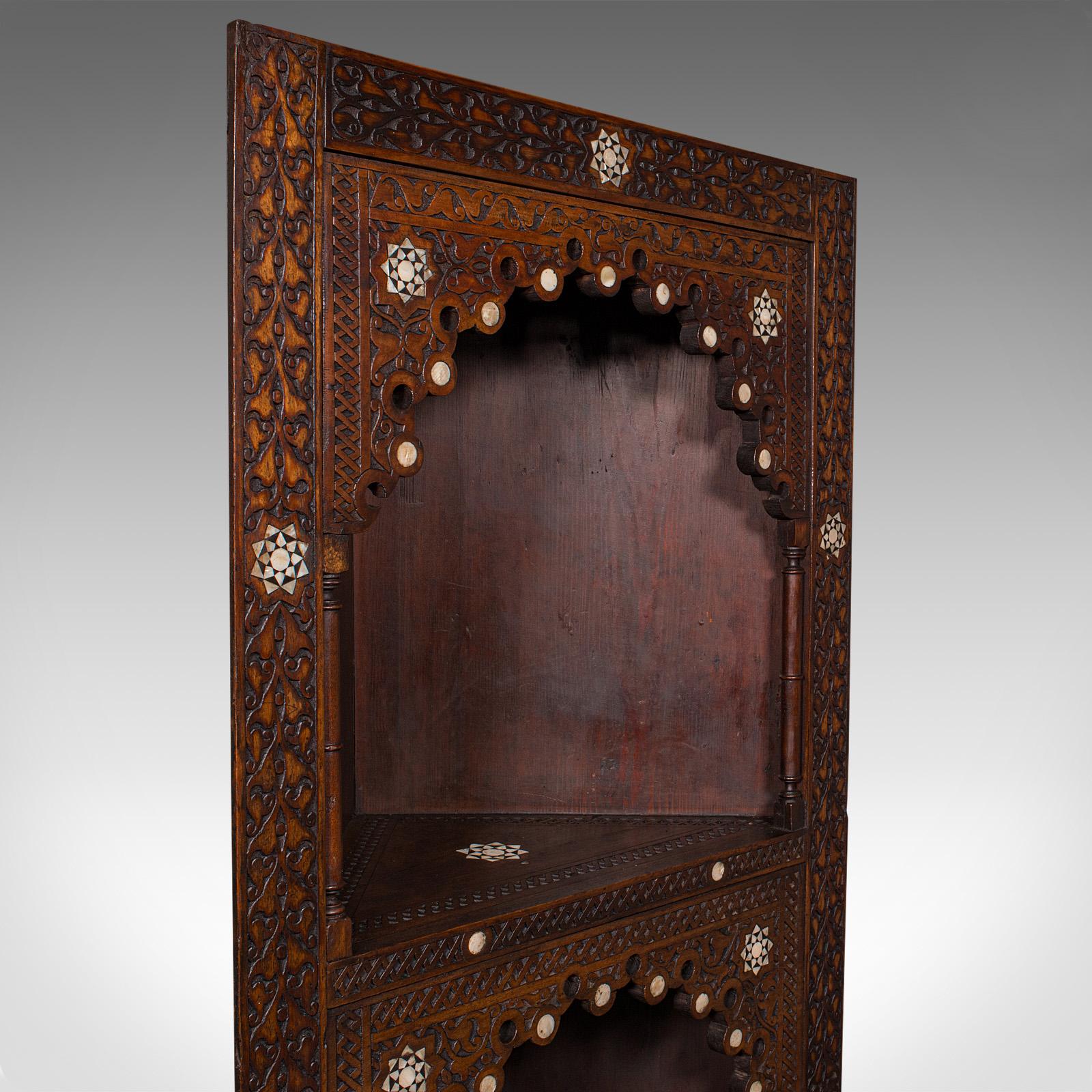 Wood Antique Corner Display Stand, Open Shelf Cabinet, Moorish Taste, Victorian, 1900 For Sale