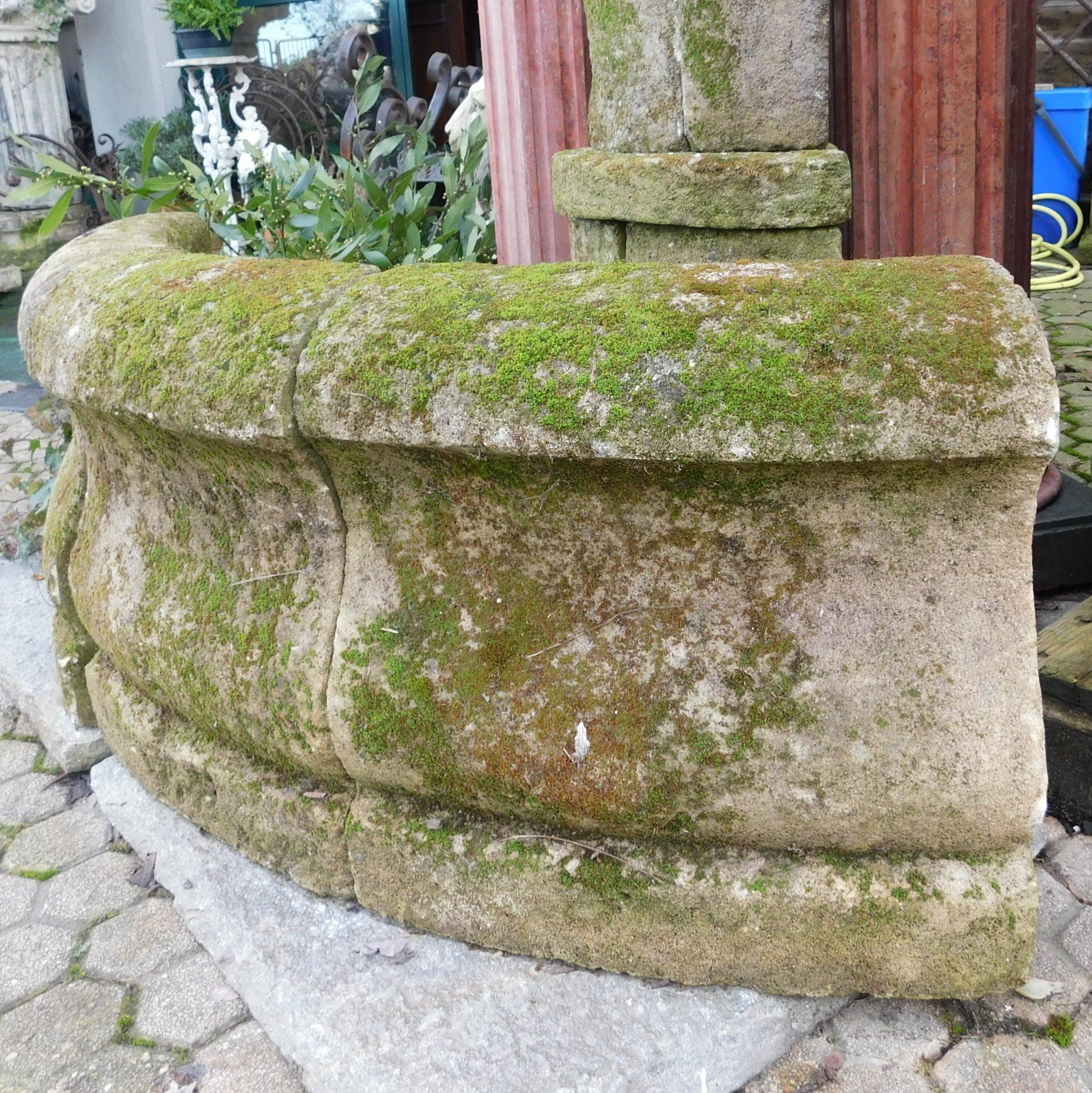Hand-Crafted Antique Corner Fountain in Borgogna Stone, Outdoor or Garden Decor, 1900 Italy