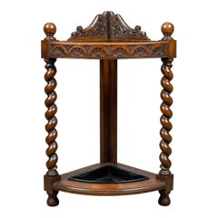 Antique Corner Stick Stand, Edwardian, Umbrella, Oak, Early 20th Century