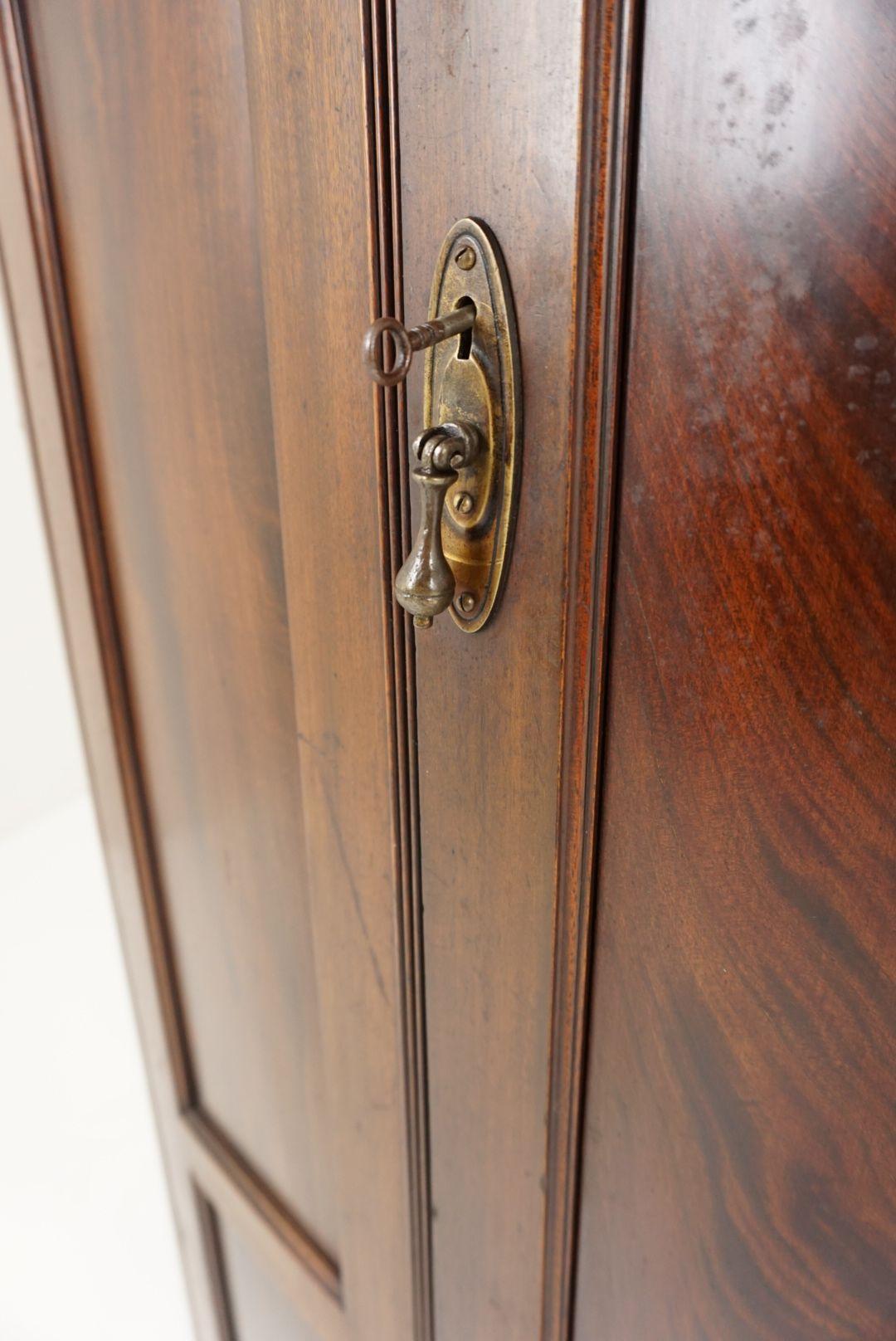 Antique Corner Wardrobe, Flamed Mahogany, Corner Armoire, Scotland 1900, B1945 In Good Condition In Vancouver, BC