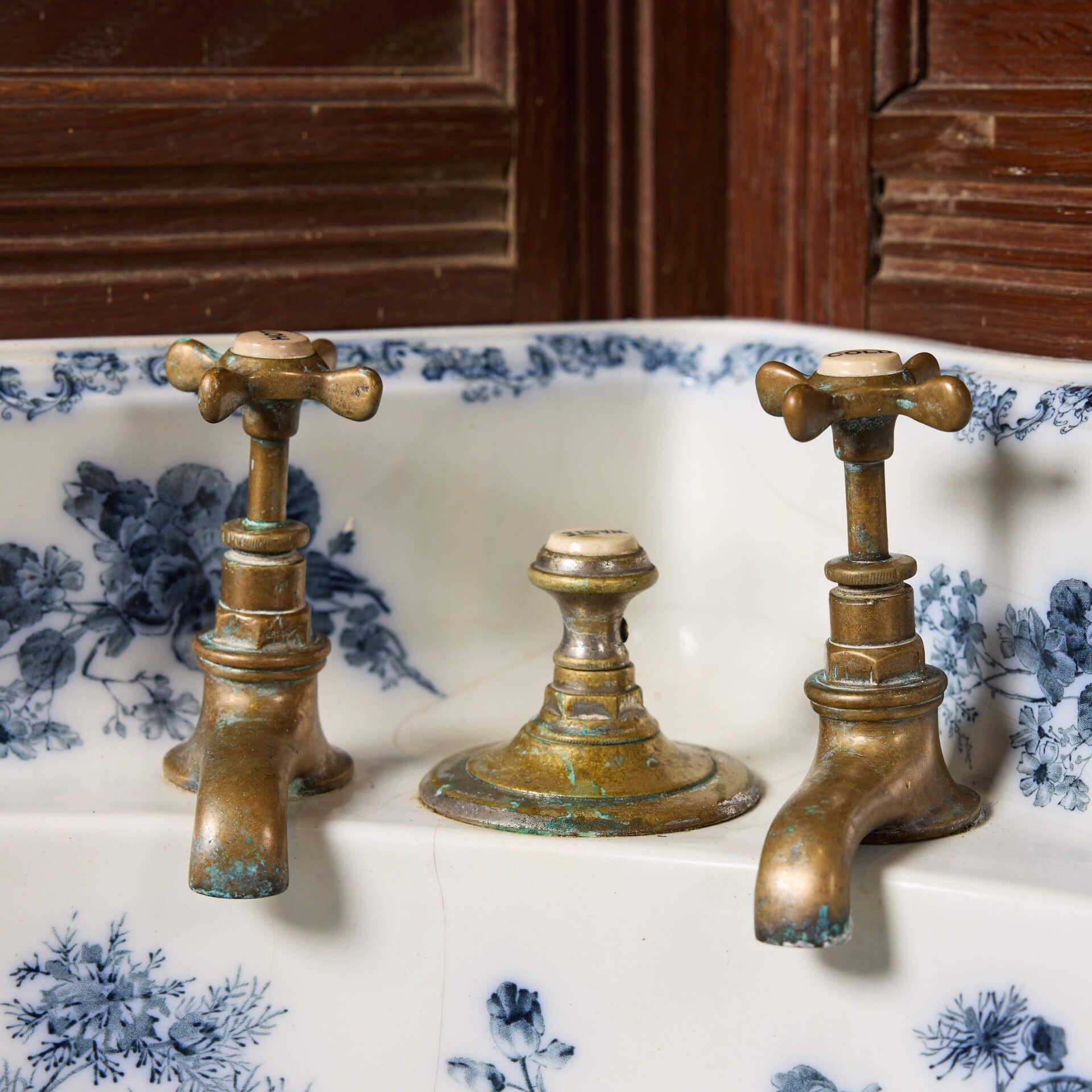 English Antique Corner Wash Basin Mounted onto Period Oak Wall Panelling For Sale