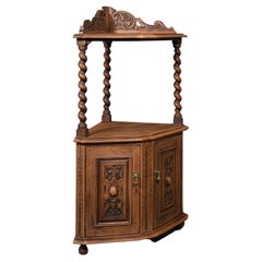 Antique Corner Whatnot, Anglais, chêne clair, vitrine, Victorien, C.1880