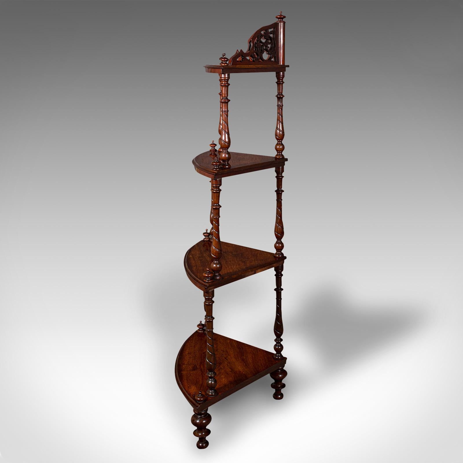 Early Victorian Antique Corner Whatnot, English, Walnut, Country House Display Stand, Victorian For Sale
