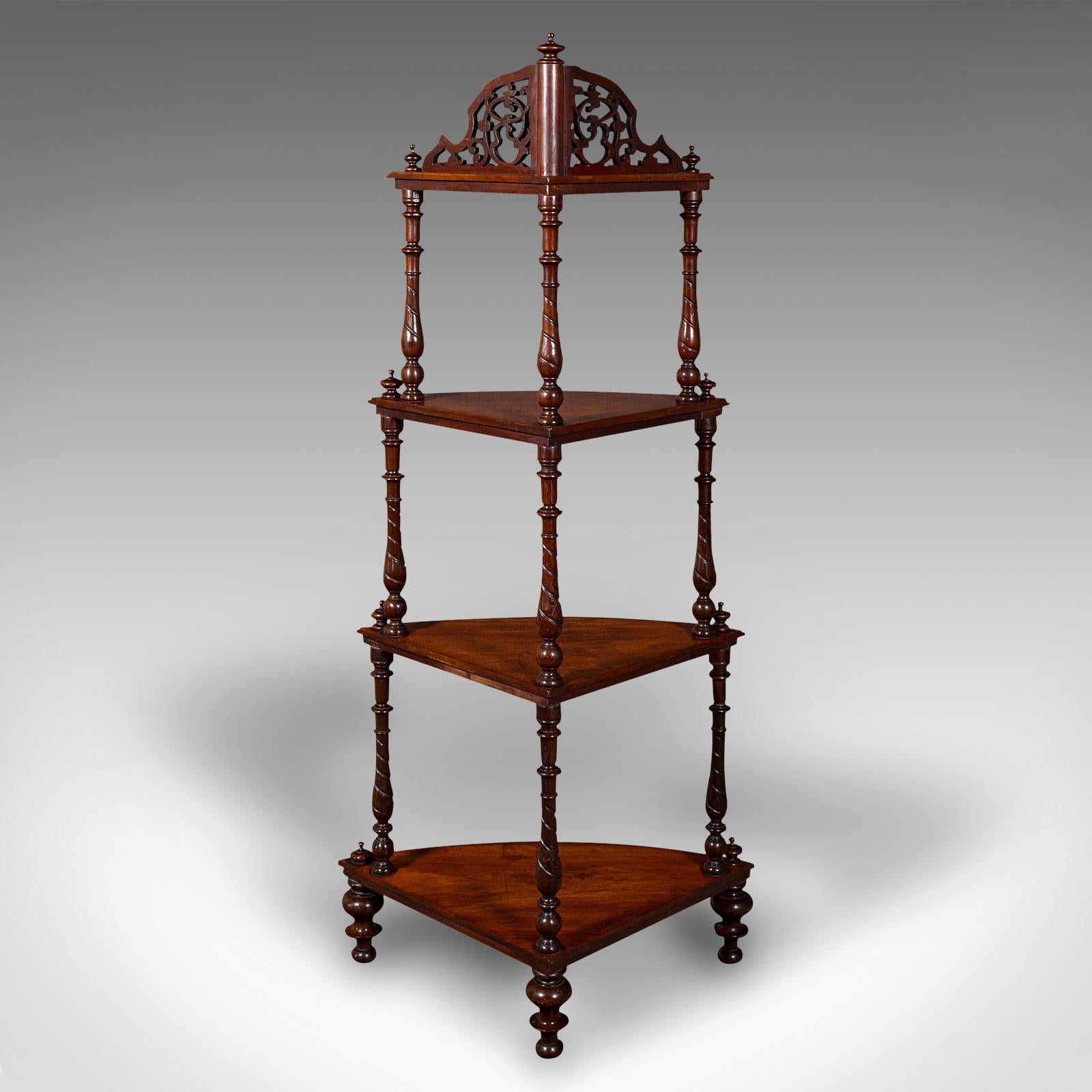 British Antique Corner Whatnot, English, Walnut, Country House Display Stand, Victorian For Sale