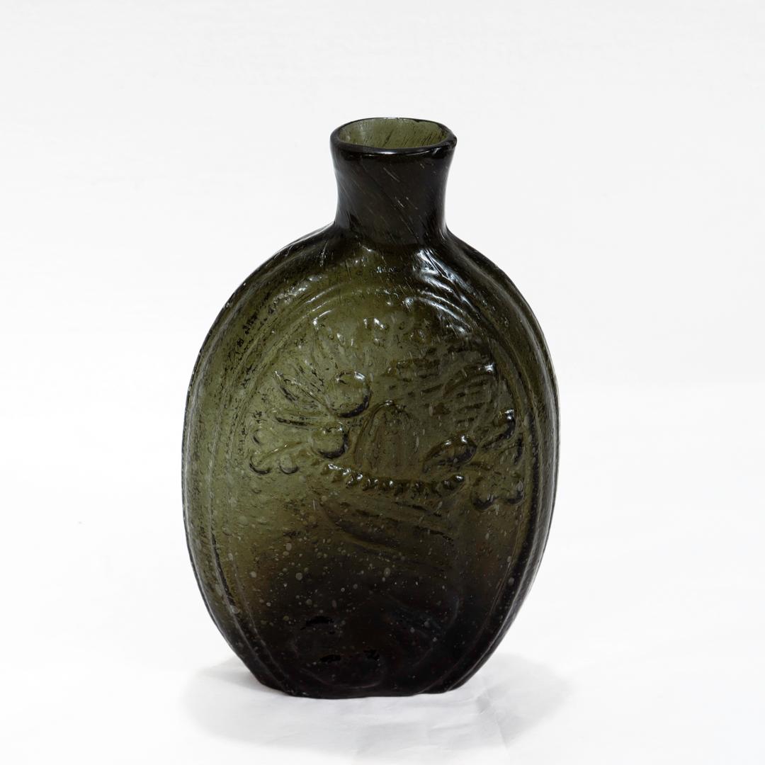Antique Cornucopia / Urn Pictoral American Blown Glass Flask or Bottle G-III For Sale 2