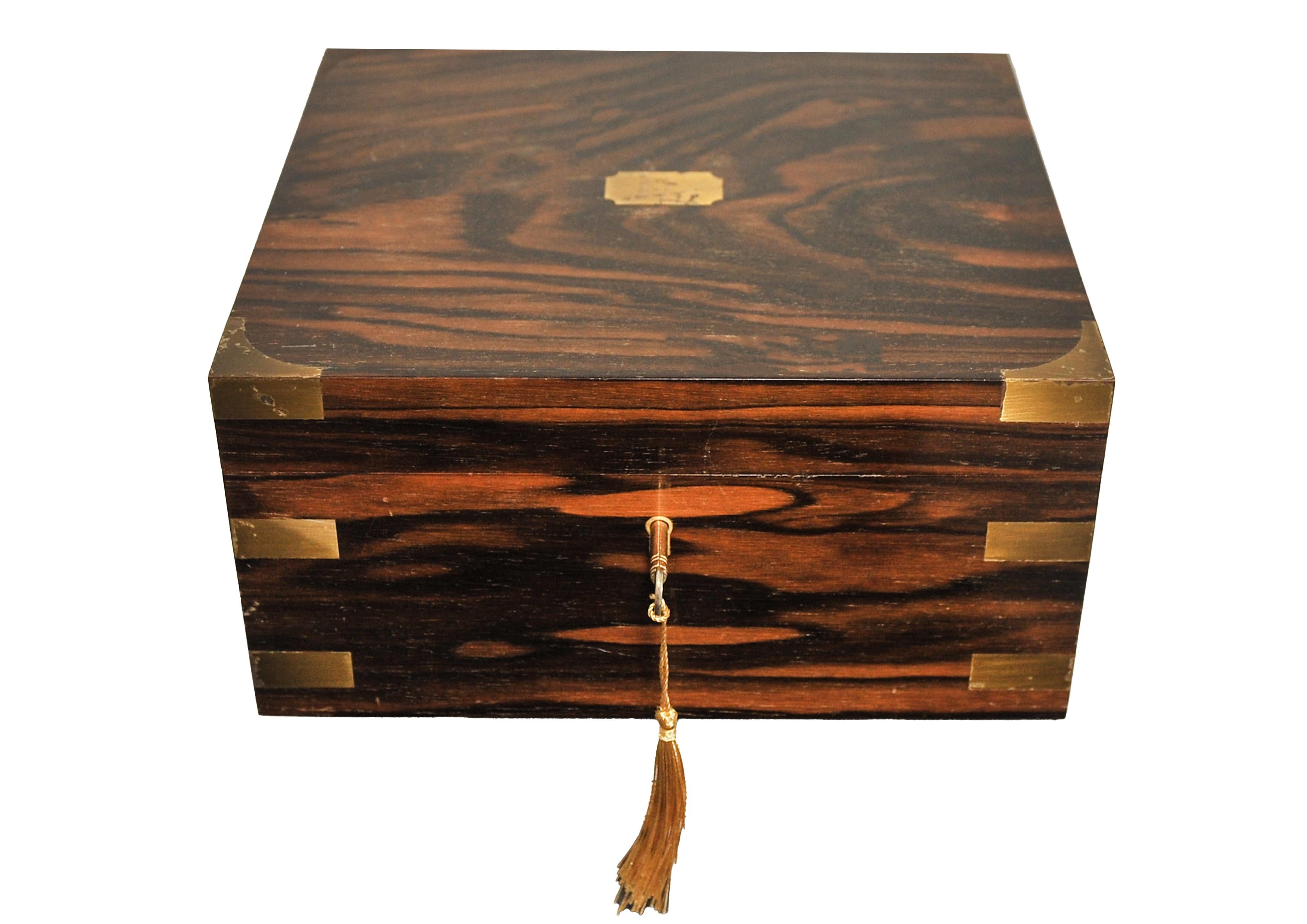 Antique Coromandel and Brass Bound Campaign Humidor  In Good Condition For Sale In High Wycombe, GB