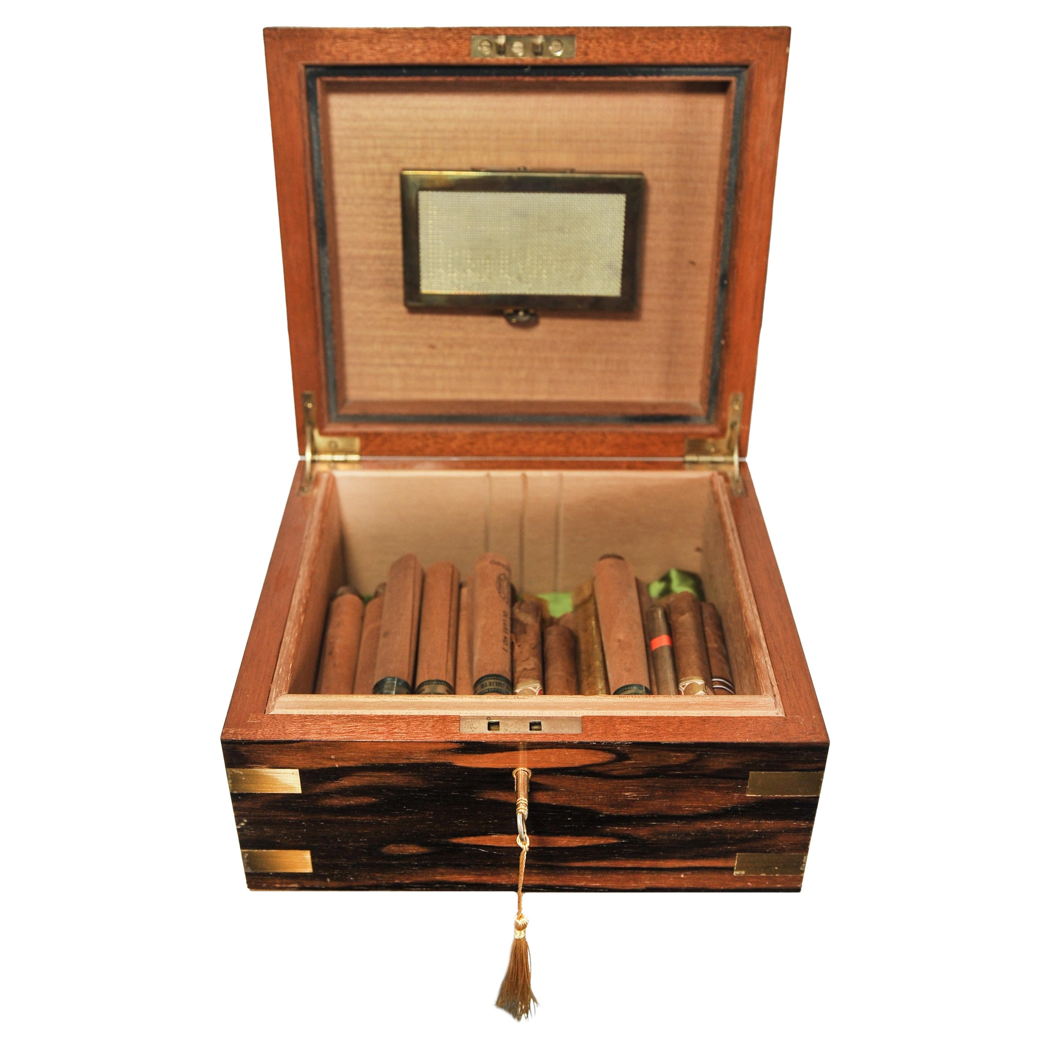 Antique Coromandel and Brass Bound Campaign Humidor  For Sale