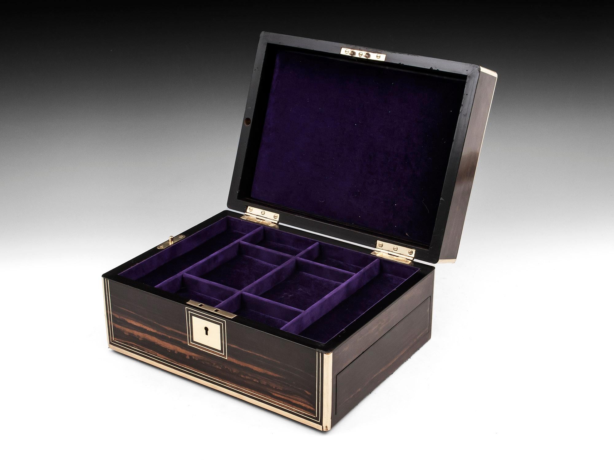 Antique Coromandel and Brass Velvet Lined Jewelry Box 19th Century 6