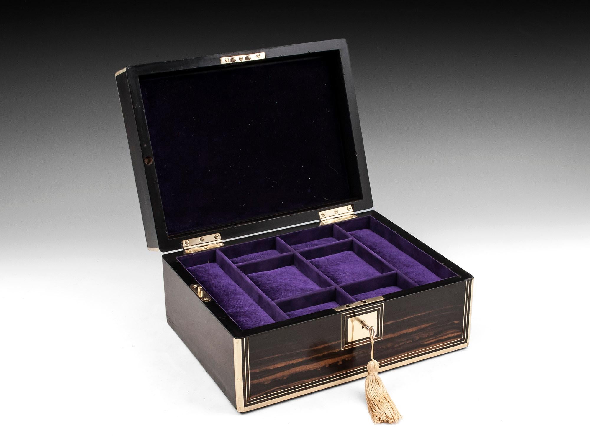 Antique Coromandel and Brass Velvet Lined Jewelry Box 19th Century 7