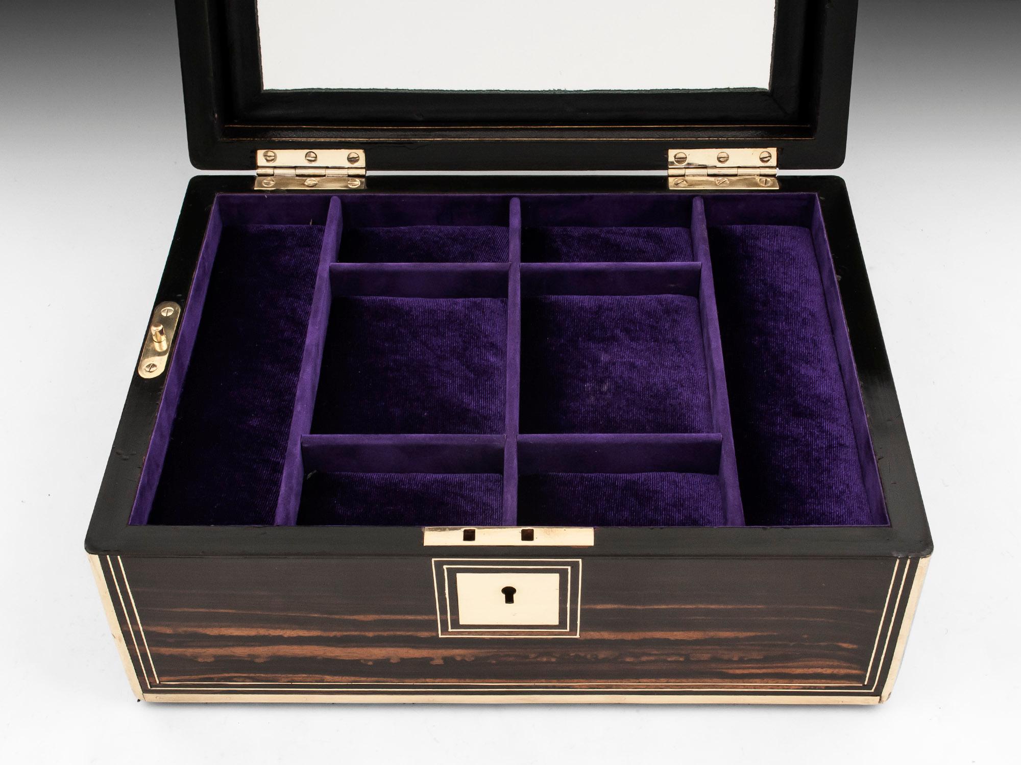 Antique Coromandel and Brass Velvet Lined Jewelry Box 19th Century 3