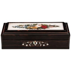 Antique Coromandel Floral Painted Glazed Onyx Sewing Box, 19th Century