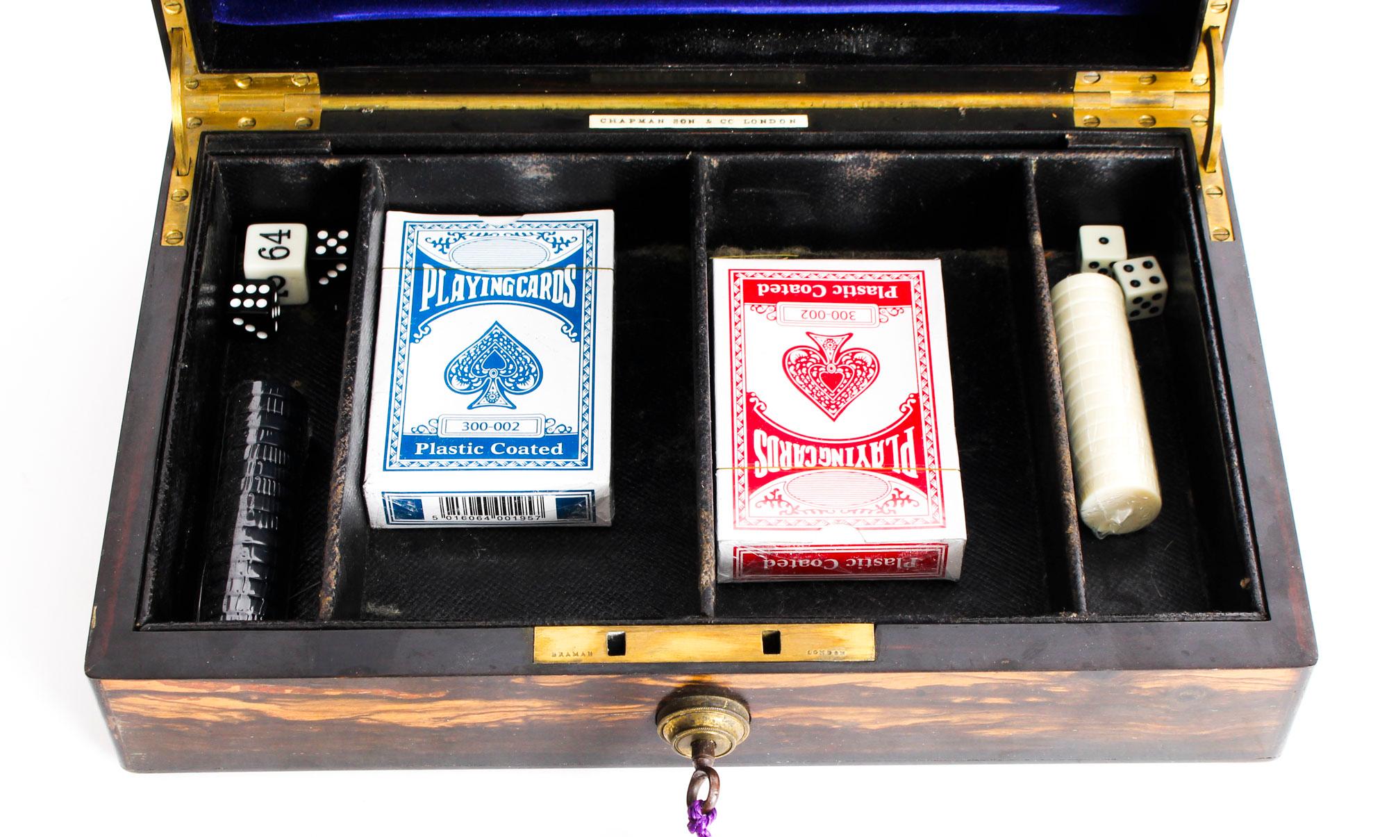 Victorian Antique Coromandel Games Box by Chapman Son & Co, London 19th Century