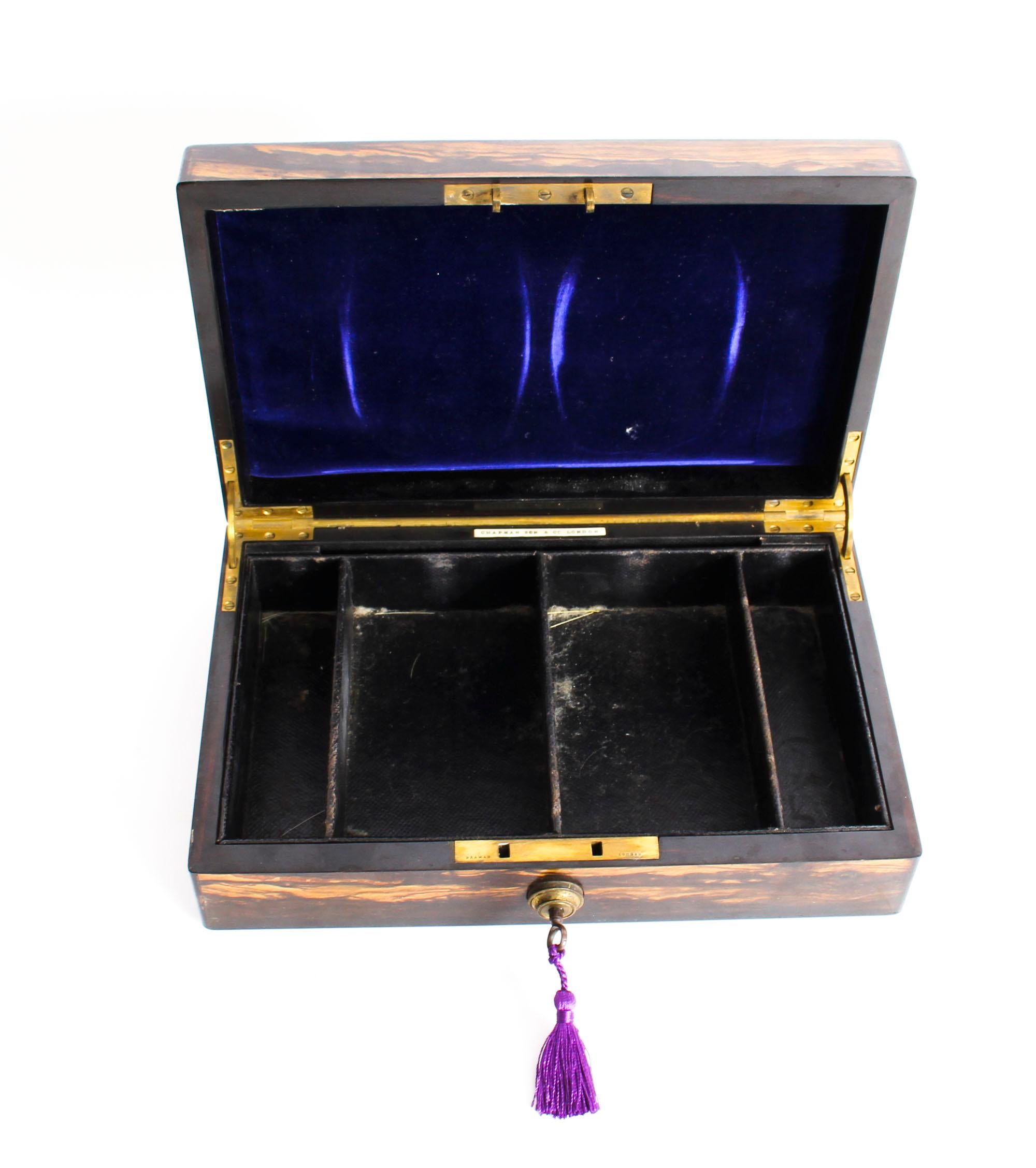 English Antique Coromandel Games Box by Chapman Son & Co, London 19th Century