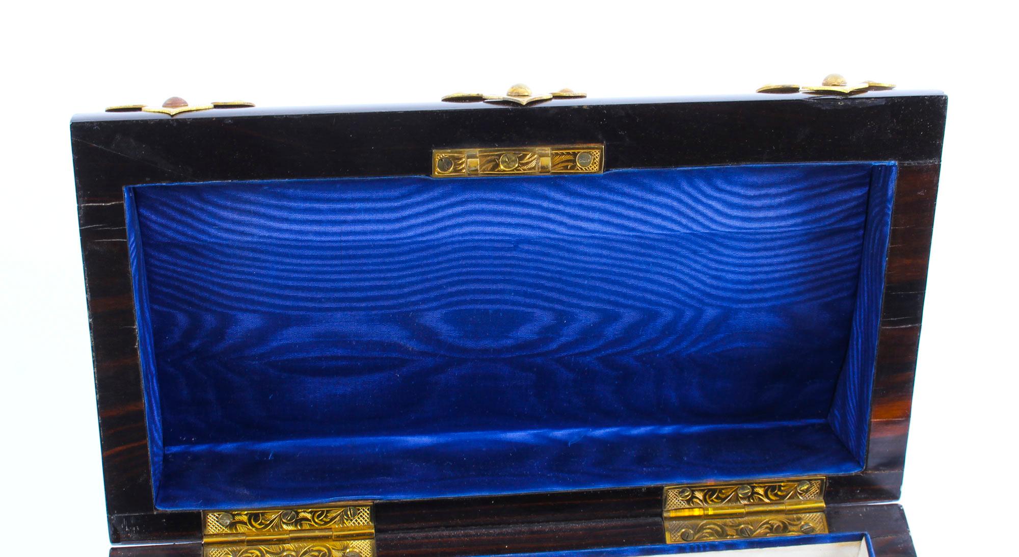 Antique Coromandel Gothic Revival Gilt Brass Strapwork Stationery Box 2