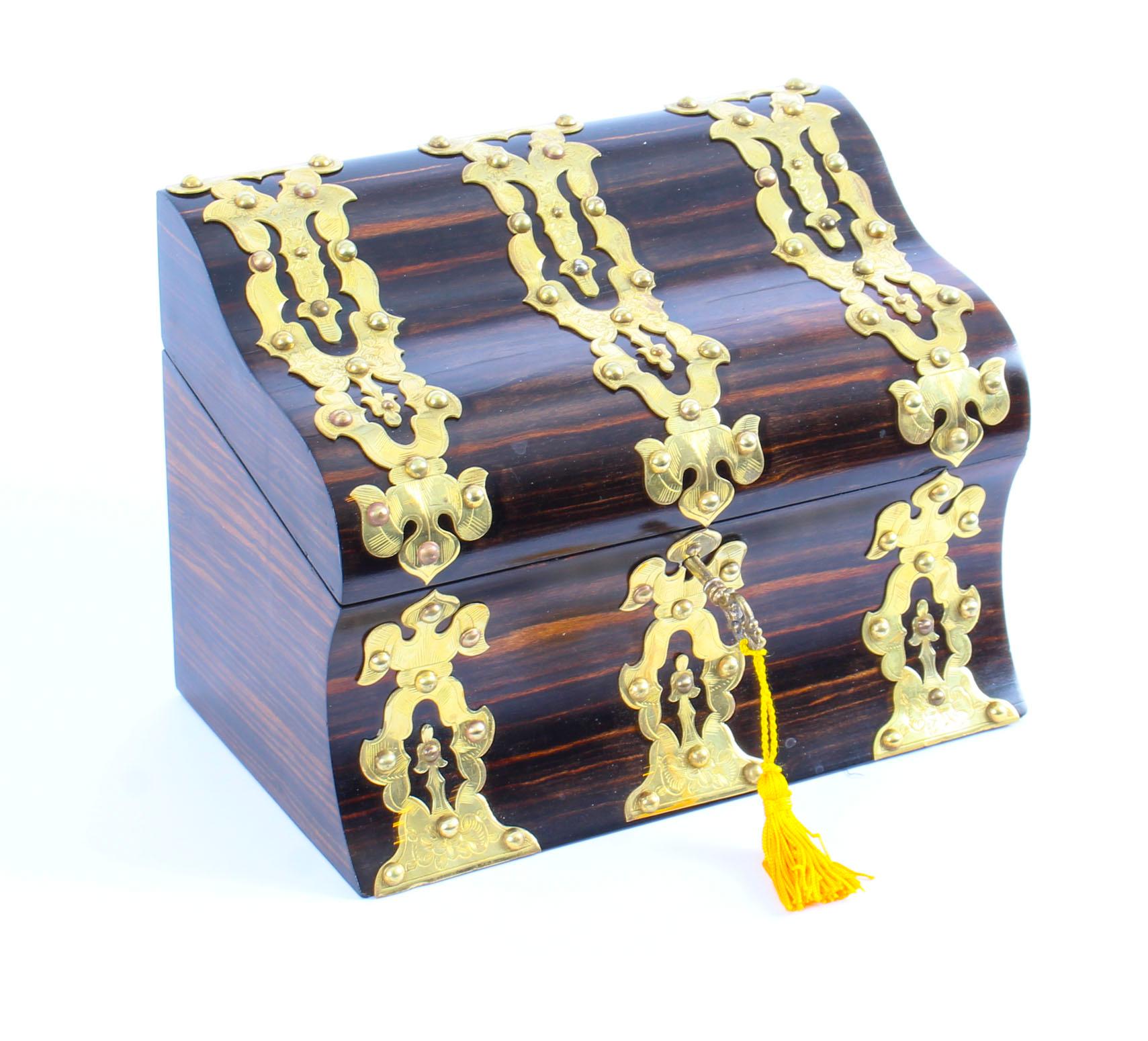 Antique Coromandel Gothic Revival Gilt Brass Strapwork Stationery Box For Sale 9